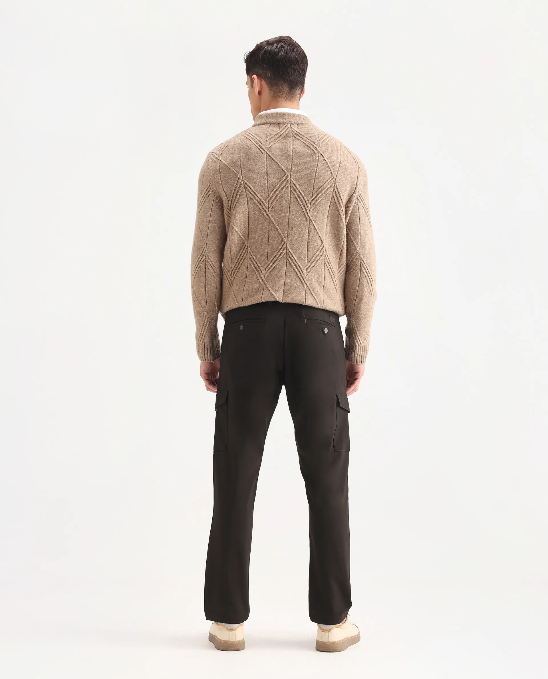Rare Rabbit Men's Traco Dark Brown Cotton Plain Regular Fit Trouser - Image 8