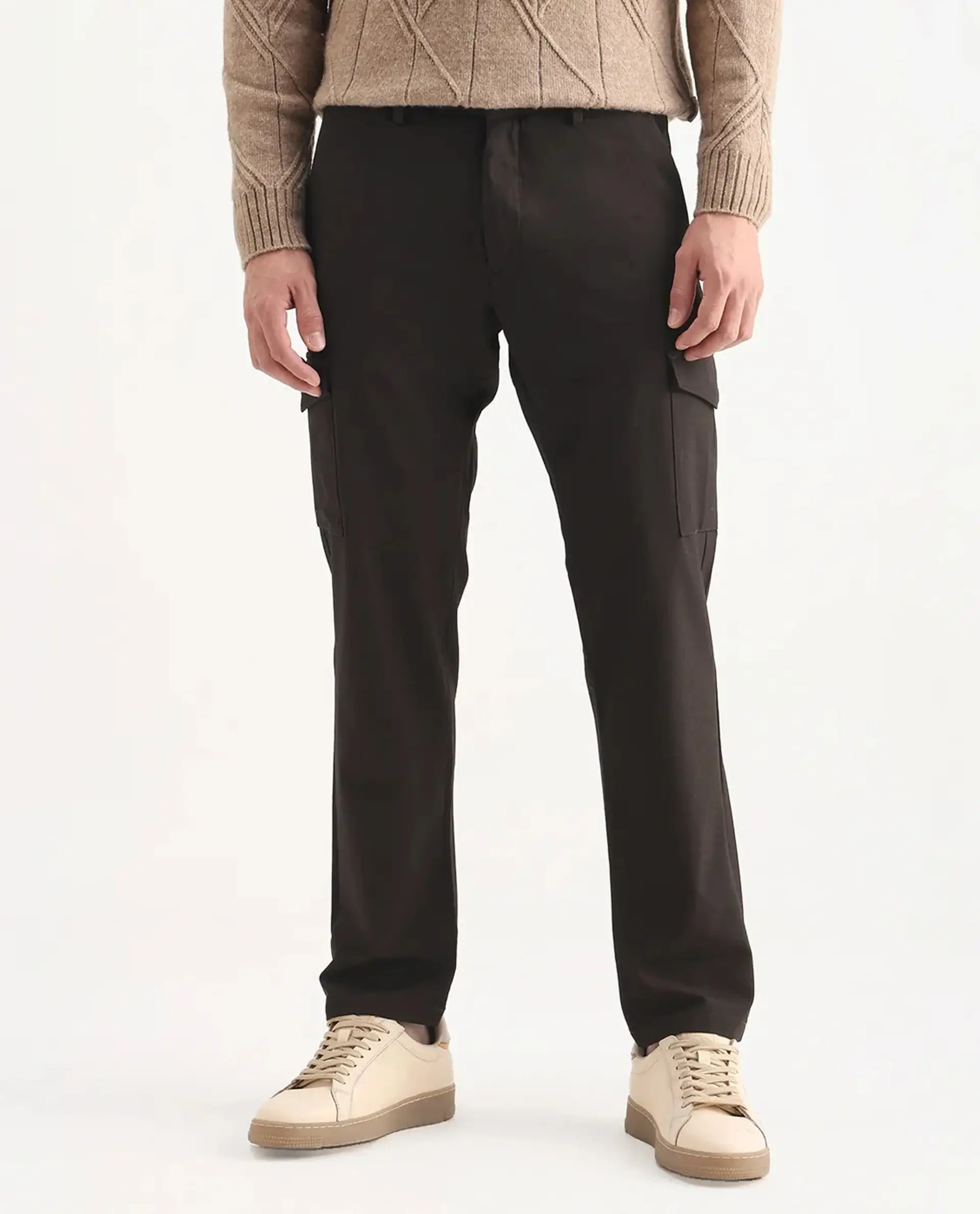 Rare Rabbit Men's Traco Dark Brown Cotton Plain Regular Fit Trouser - Image 9