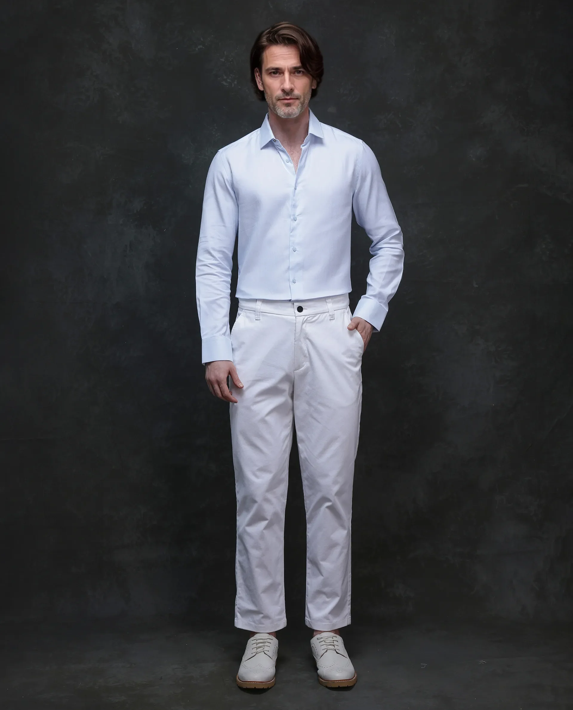 Rare Rabbit Men's Traf Pastel Blue Cotton Plain Regular Fit Full Sleeve Collared Shirt - Image 2