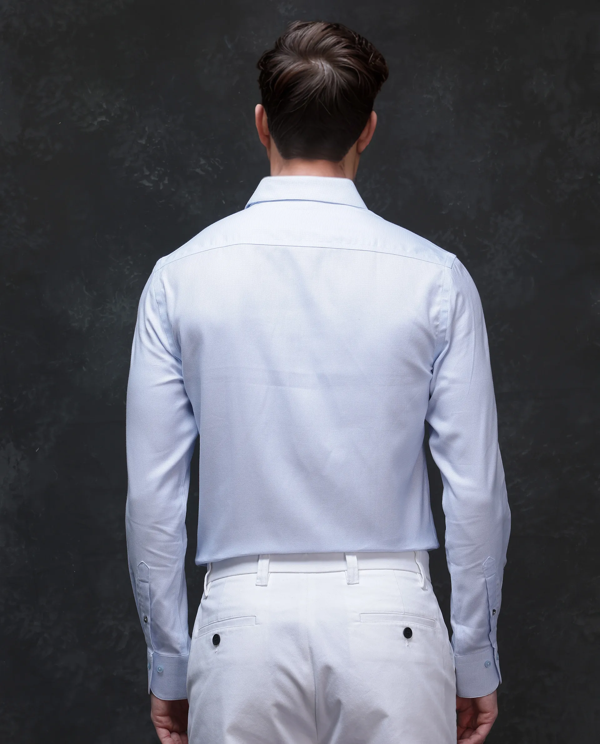 Rare Rabbit Men's Traf Pastel Blue Cotton Plain Regular Fit Full Sleeve Collared Shirt - Image 4