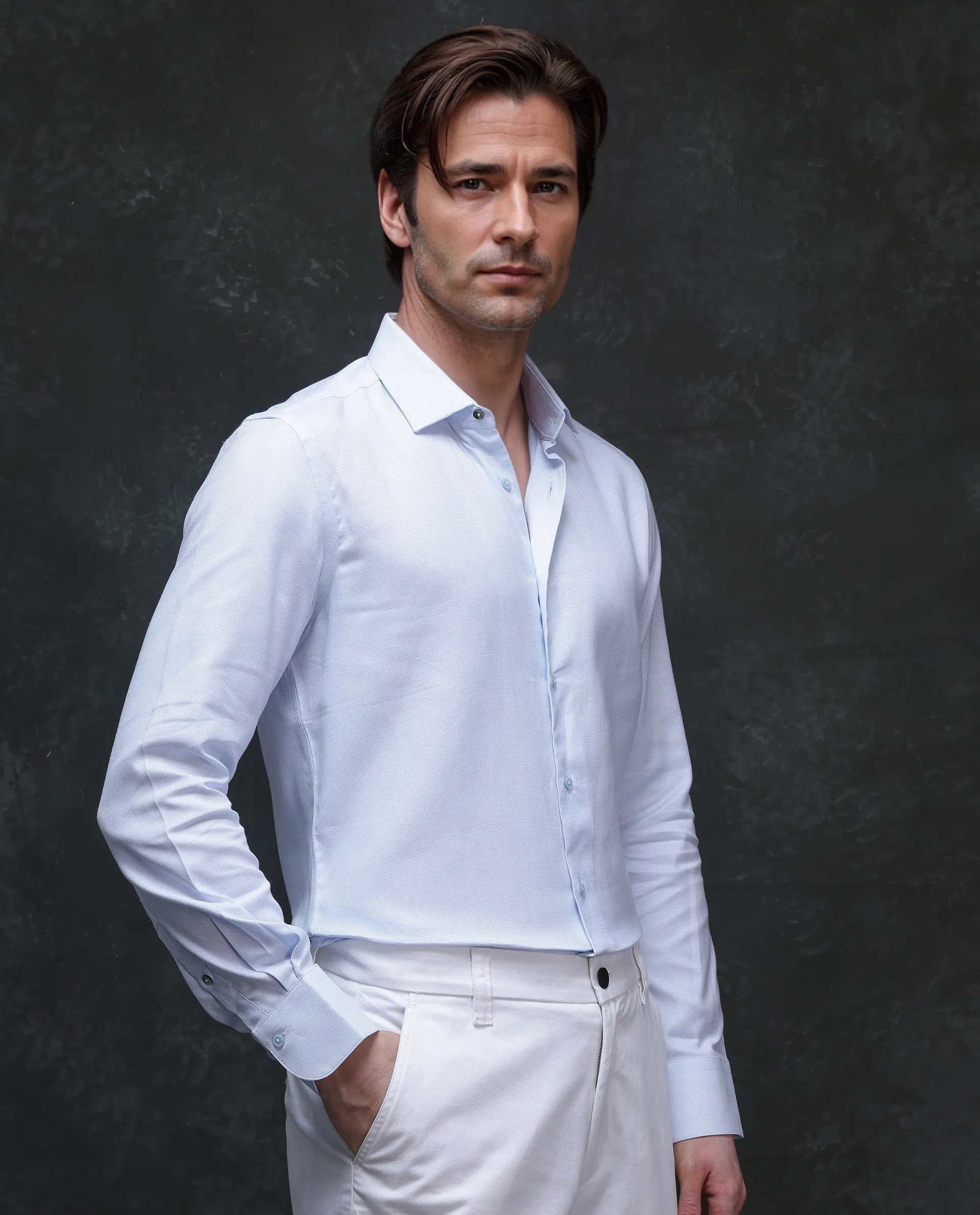 Rare Rabbit Men's Traf Pastel Blue Cotton Plain Regular Fit Full Sleeve Collared Shirt - Image 6