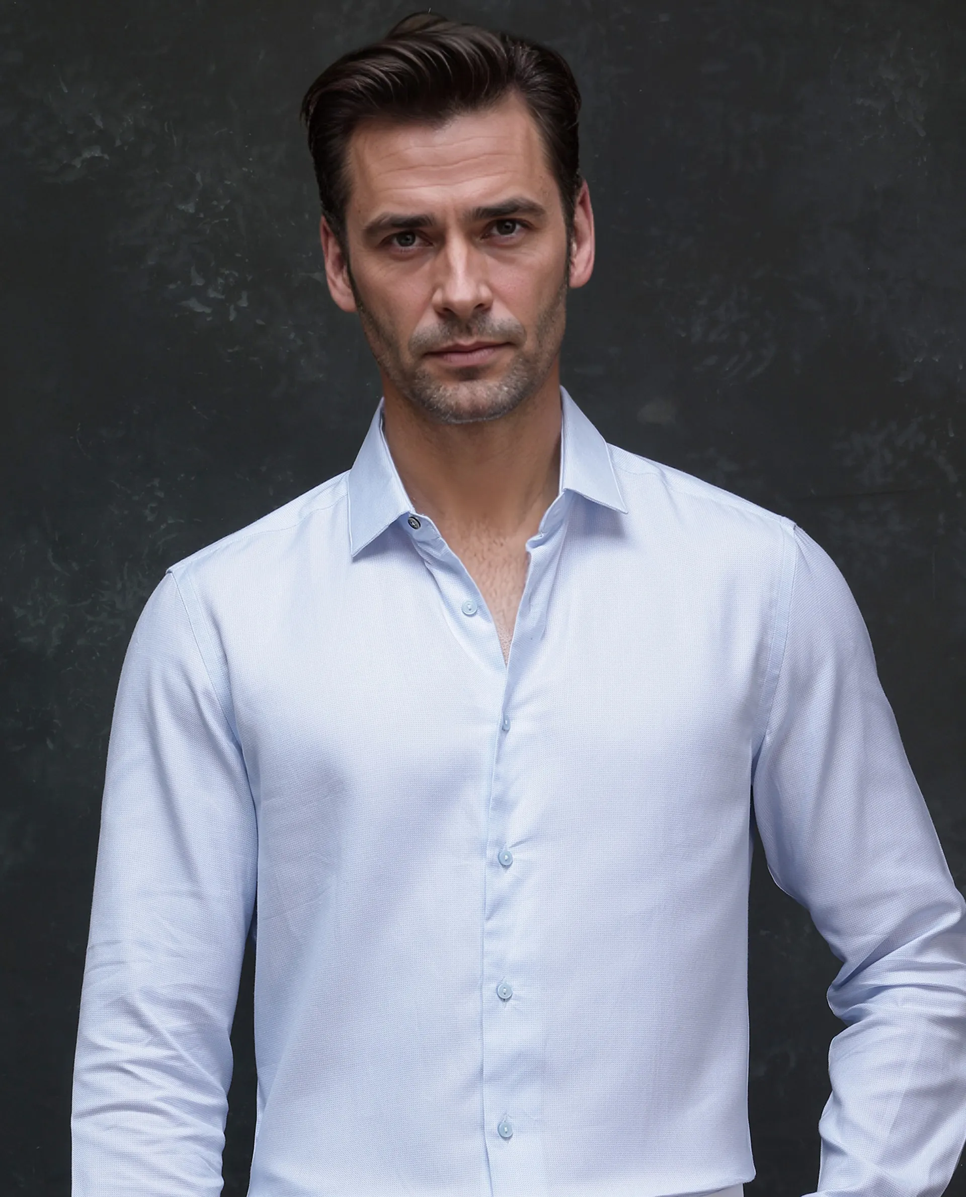 Rare Rabbit Men's Traf Pastel Blue Cotton Plain Regular Fit Full Sleeve Collared Shirt - Image 7