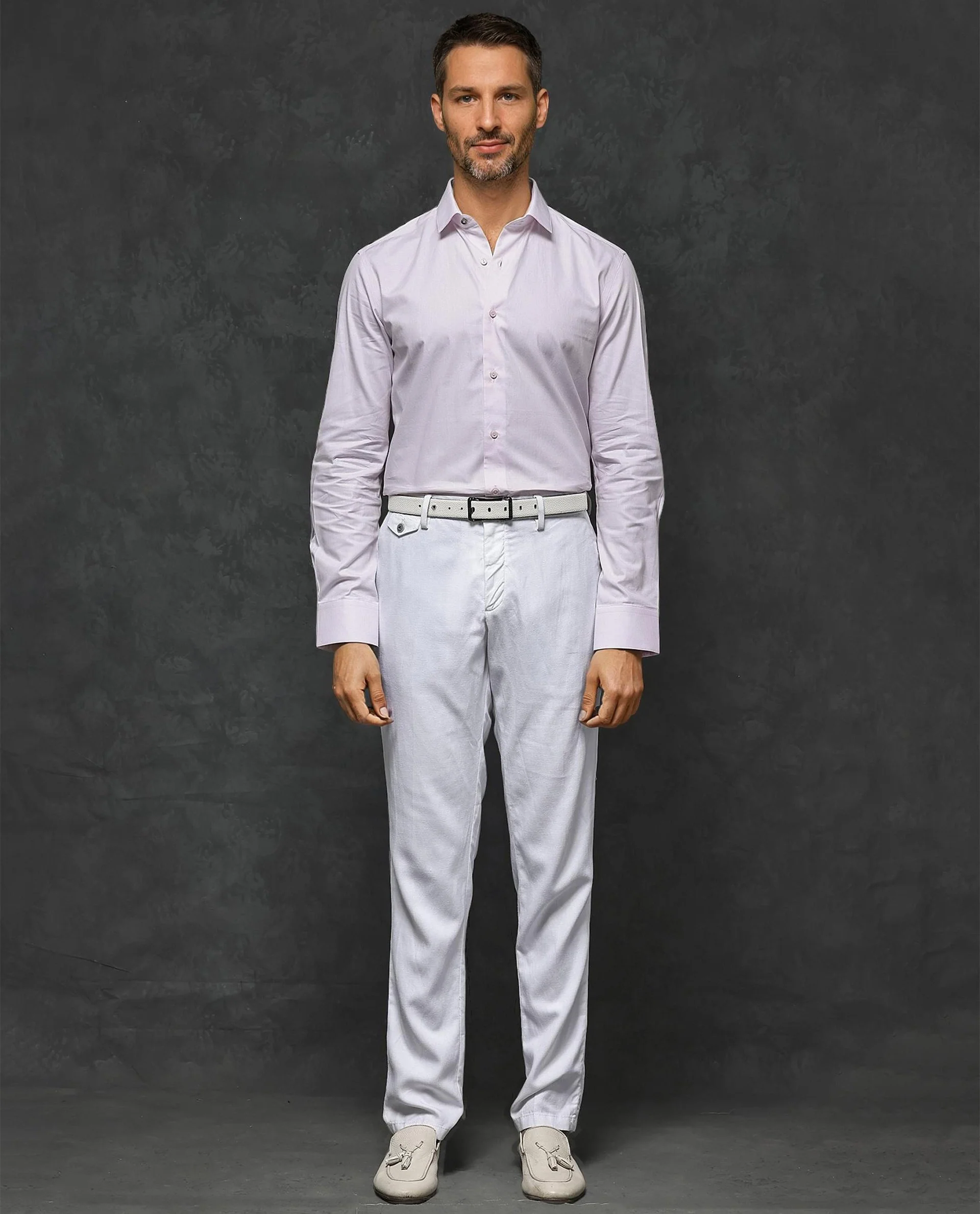 Rare Rabbit Men's Traf Pastel Pink Cotton Plain Regular Fit Full Sleeve Collared Shirt - Image 2