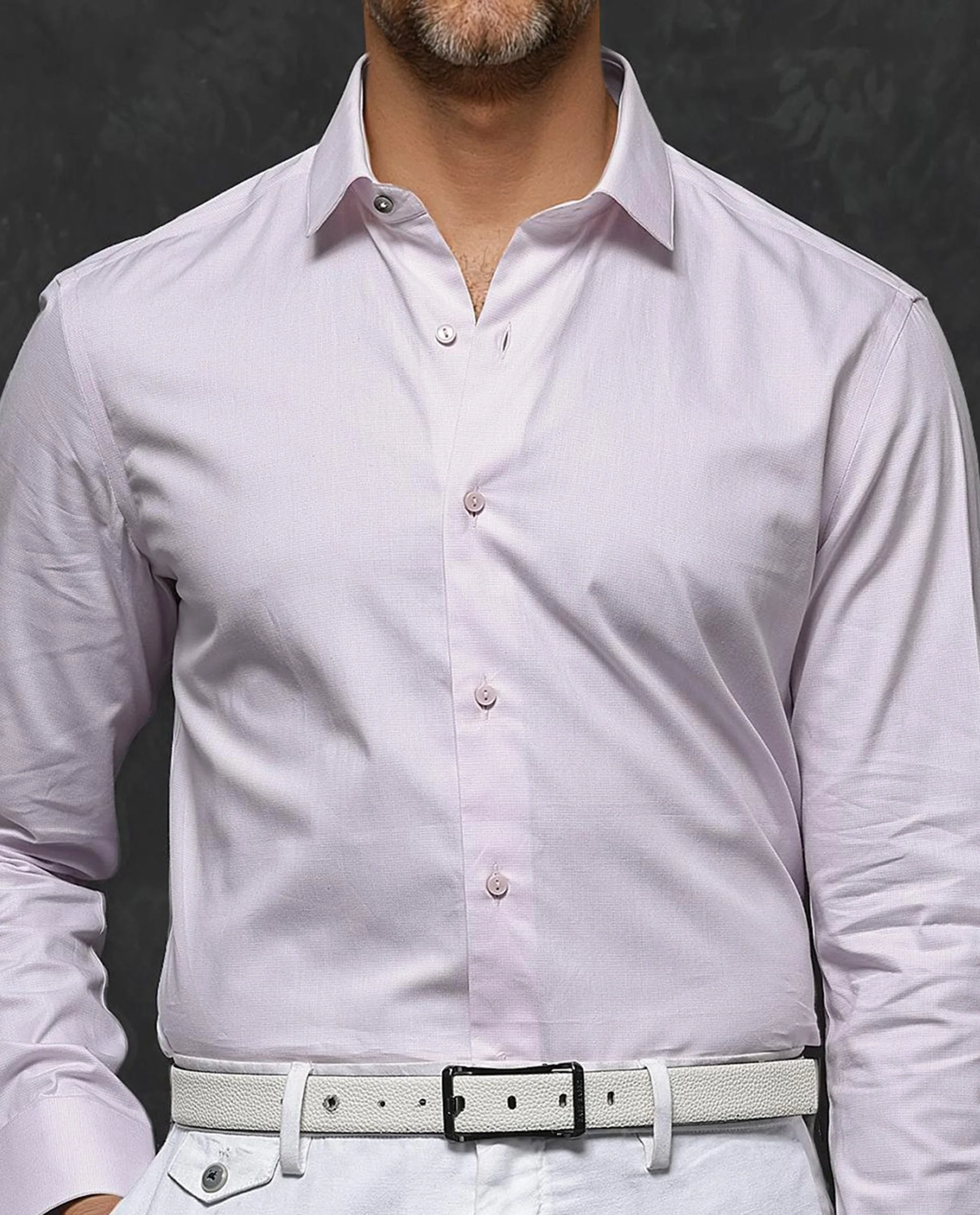 Rare Rabbit Men's Traf Pastel Pink Cotton Plain Regular Fit Full Sleeve Collared Shirt - Image 3