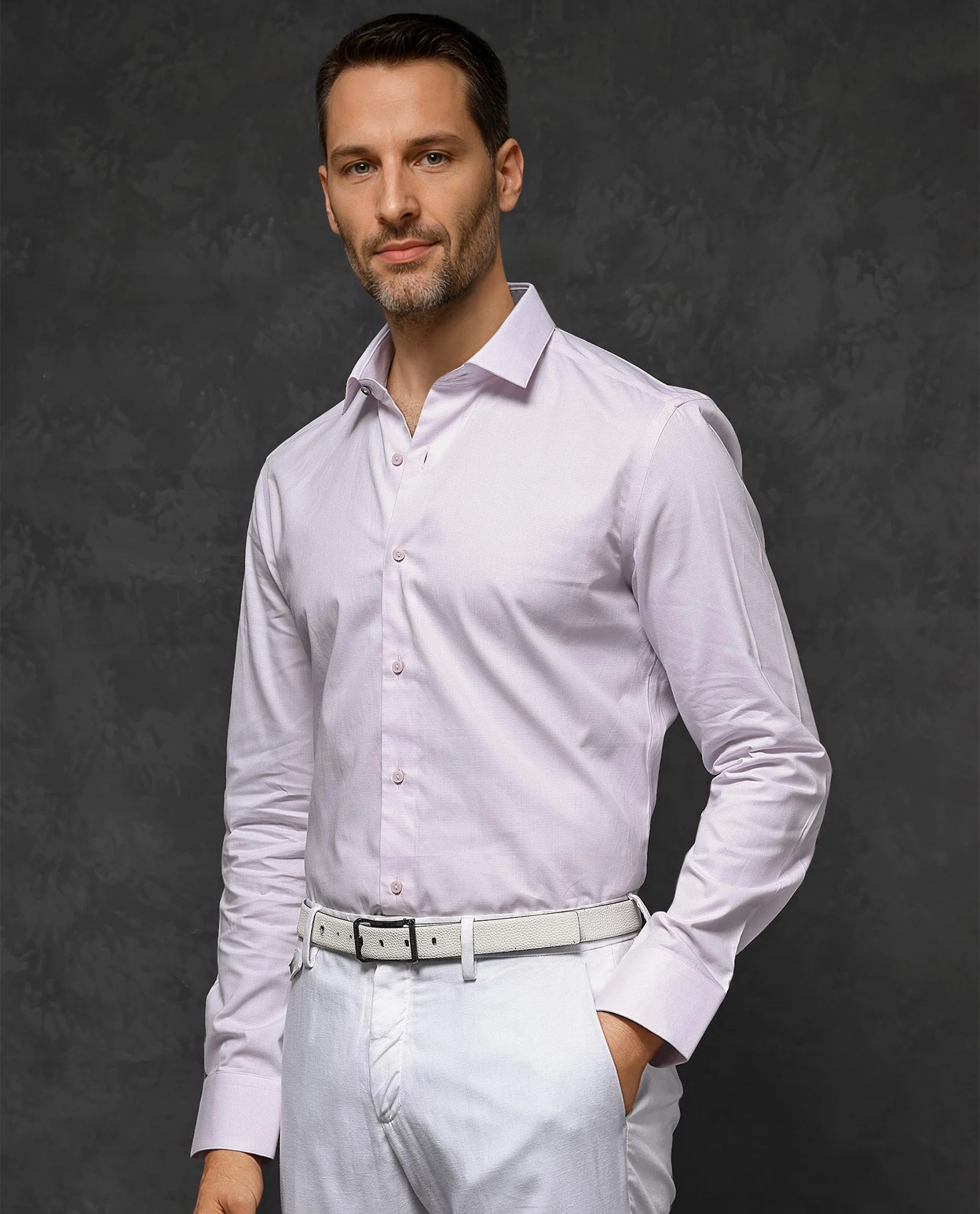 Rare Rabbit Men's Traf Pastel Pink Cotton Plain Regular Fit Full Sleeve Collared Shirt - Image 5