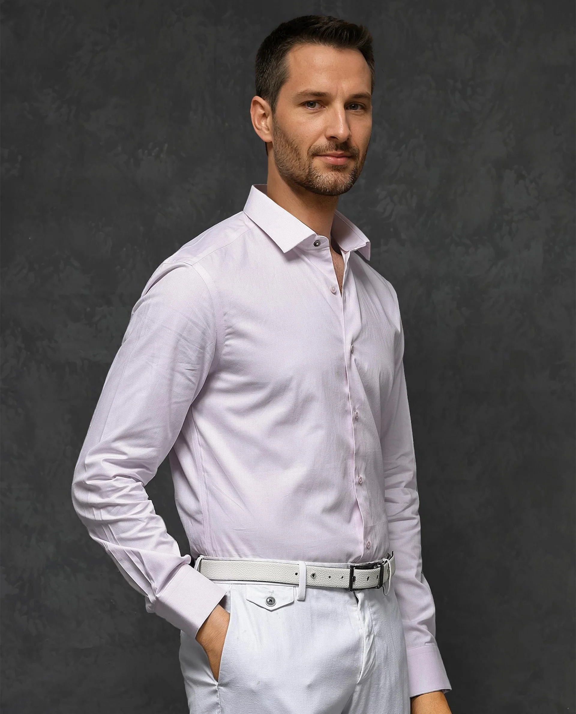 Rare Rabbit Men's Traf Pastel Pink Cotton Plain Regular Fit Full Sleeve Collared Shirt - Image 6
