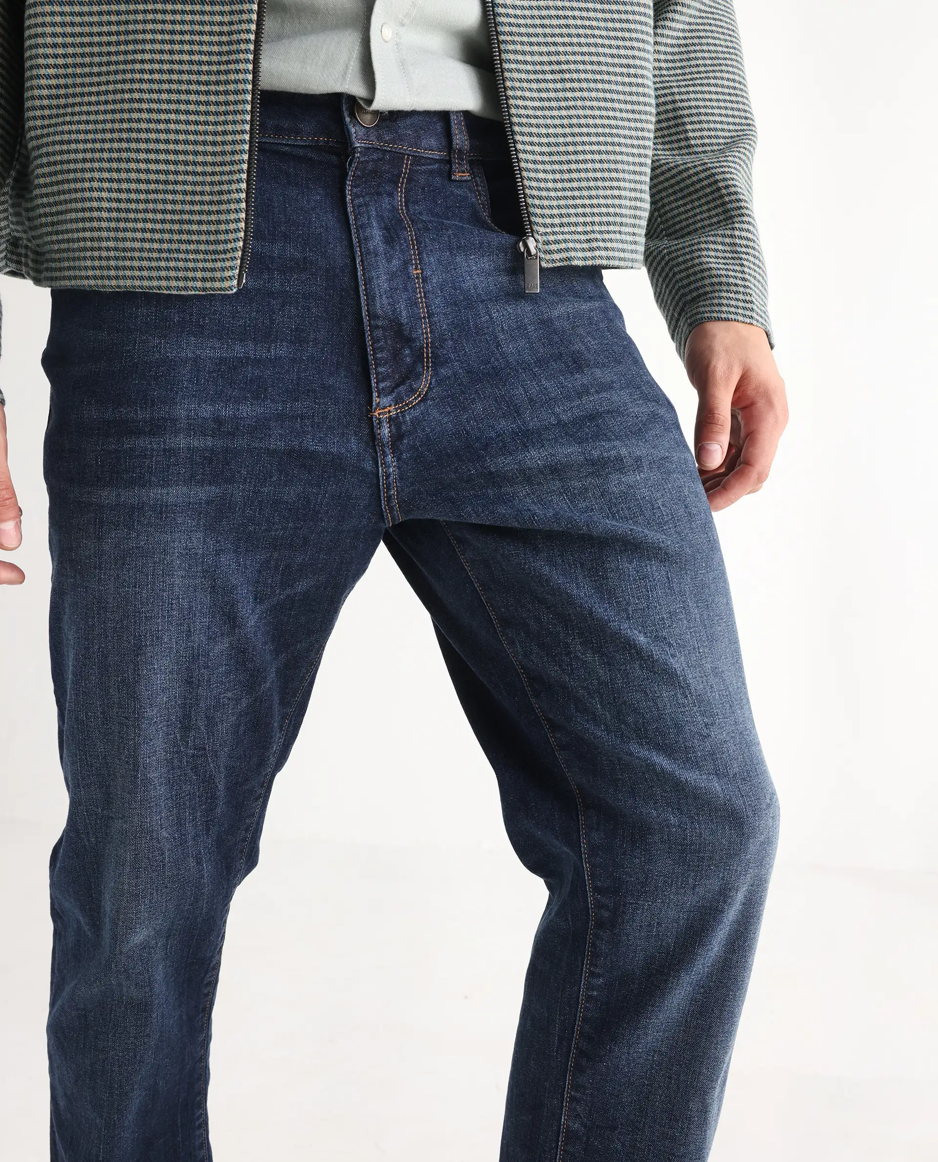 Rare Rabbit Men's Train Fluorescent Blue Cotton Blend Plain Morris Regular Fit Jeans - Image 2