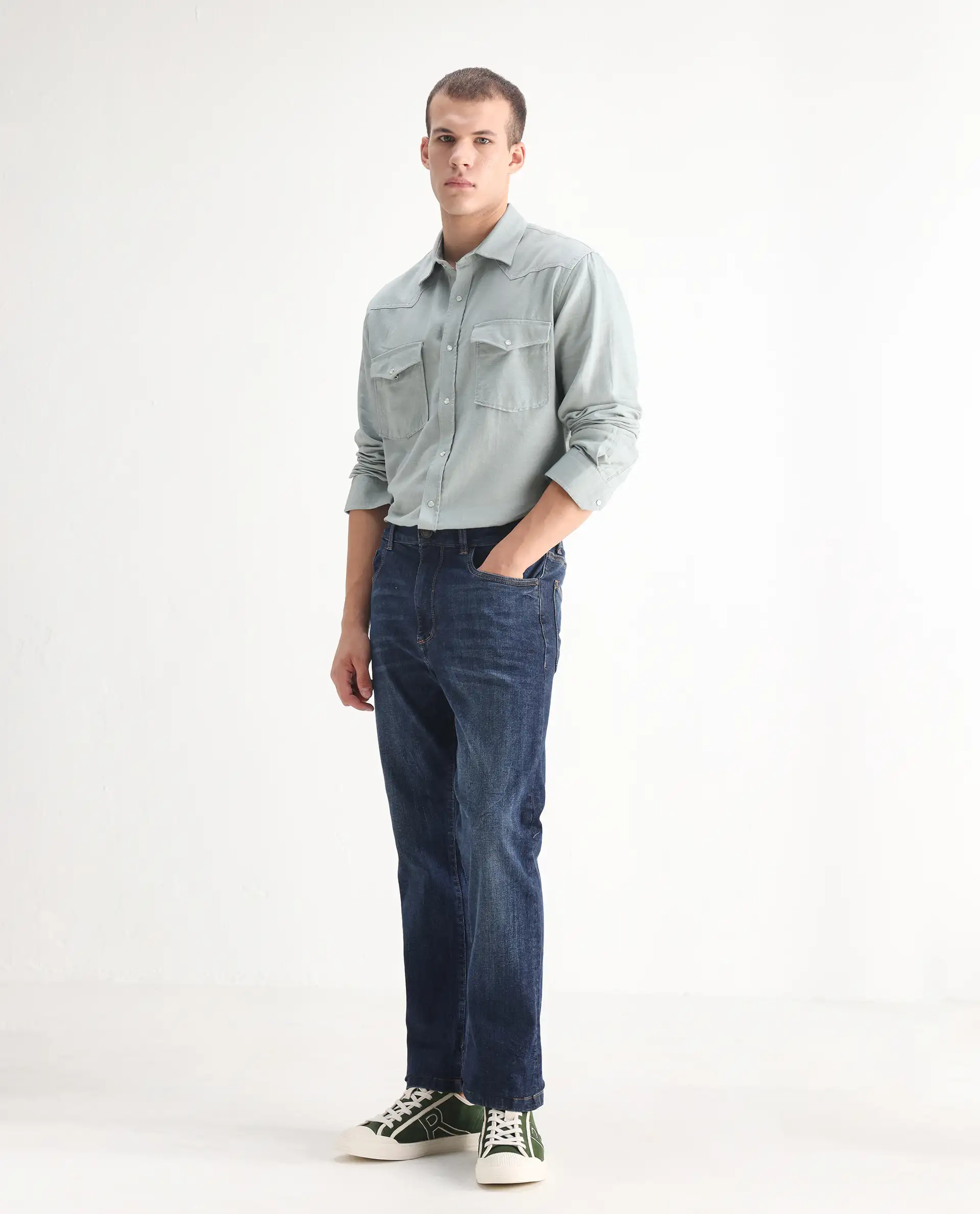 Rare Rabbit Men's Train Fluorescent Blue Cotton Blend Plain Morris Regular Fit Jeans - Image 3