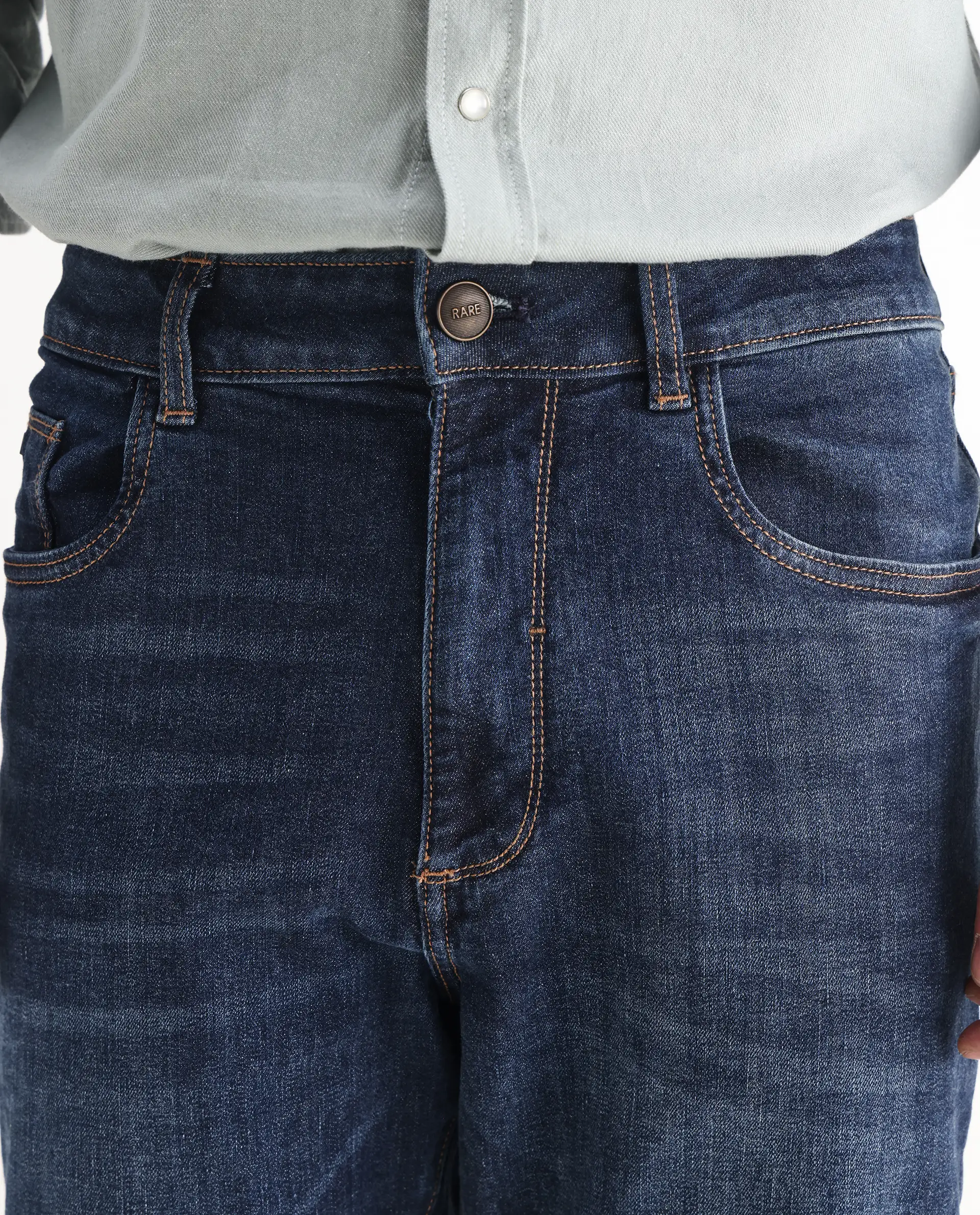 Rare Rabbit Men's Train Fluorescent Blue Cotton Blend Plain Morris Regular Fit Jeans - Image 6
