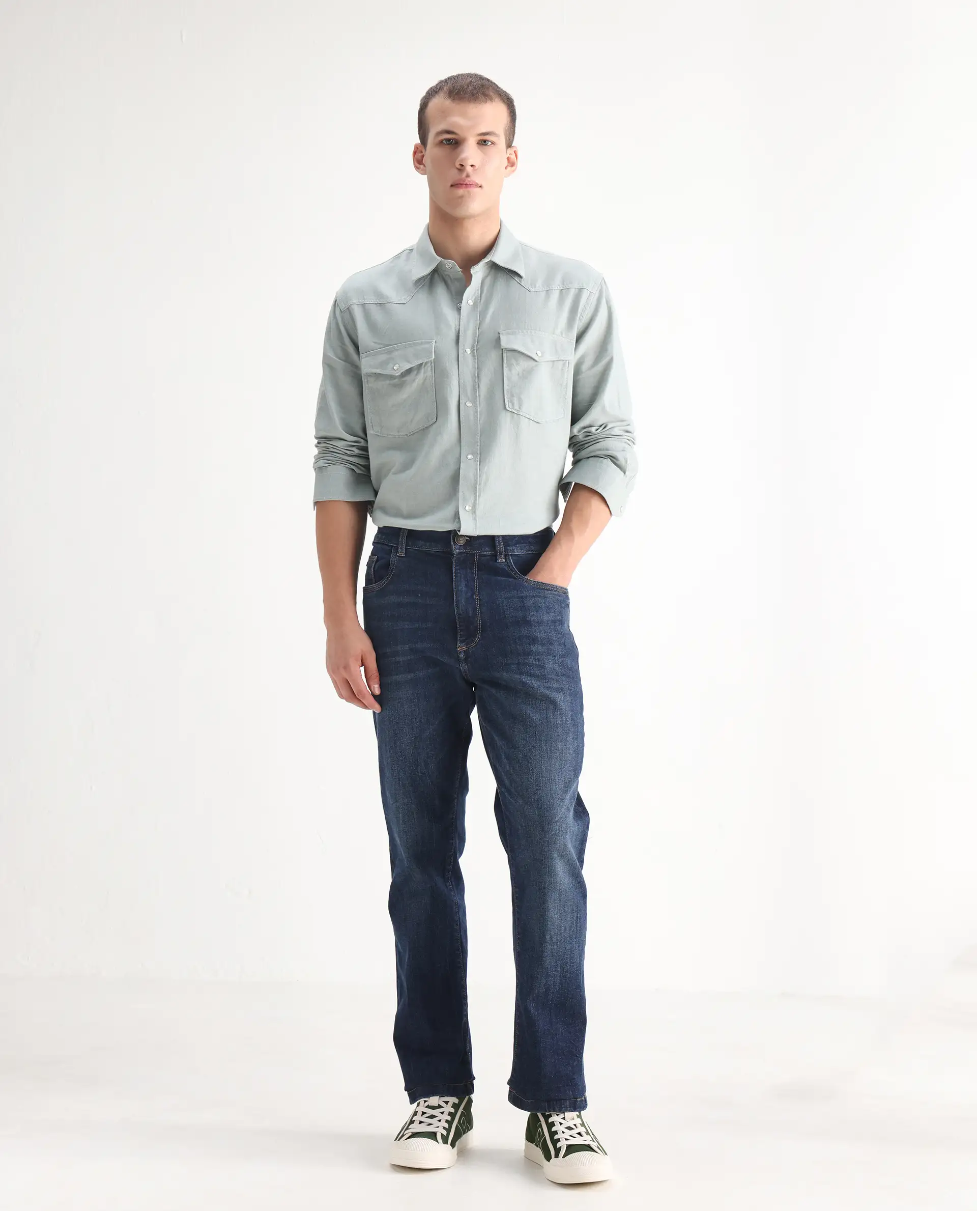 Rare Rabbit Men's Train Fluorescent Blue Cotton Blend Plain Morris Regular Fit Jeans - Image 7