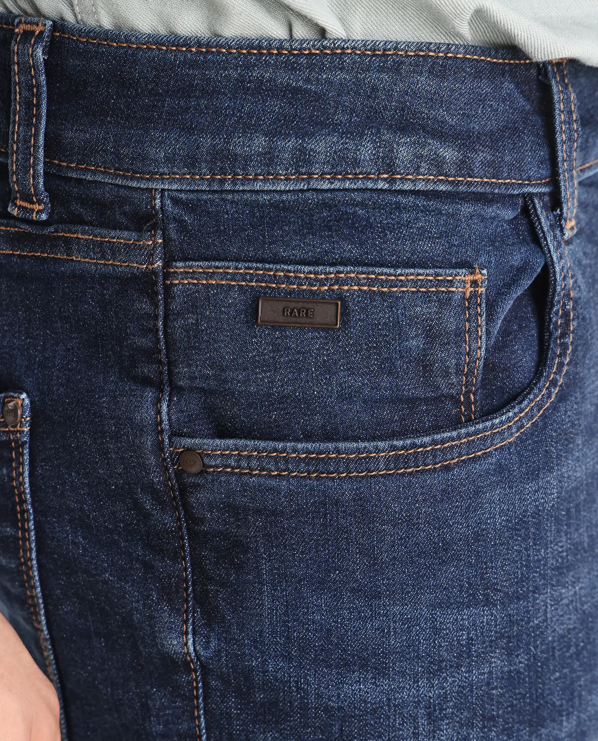 Rare Rabbit Men's Train Fluorescent Blue Cotton Blend Plain Morris Regular Fit Jeans - Image 8