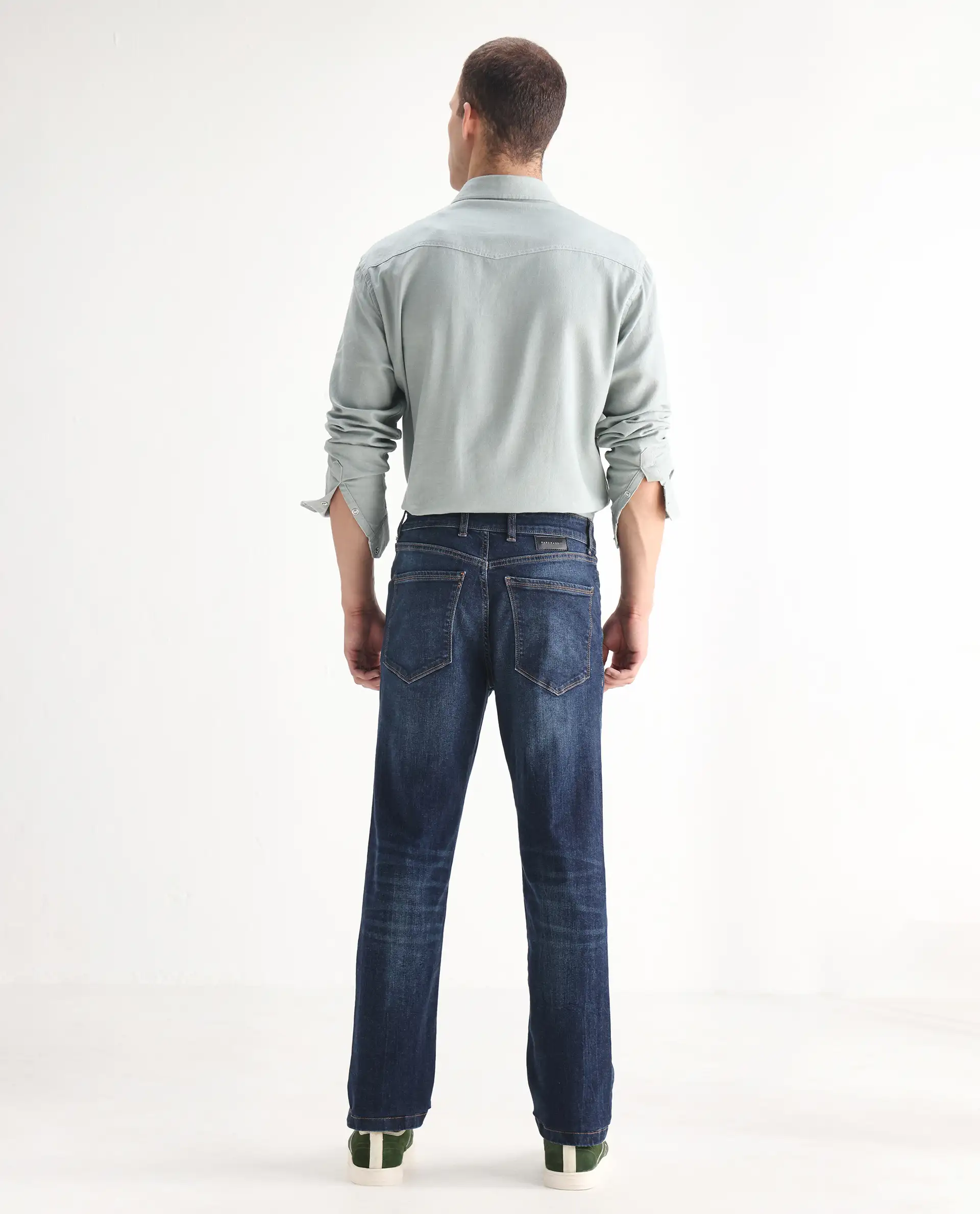 Rare Rabbit Men's Train Fluorescent Blue Cotton Blend Plain Morris Regular Fit Jeans - Image 9