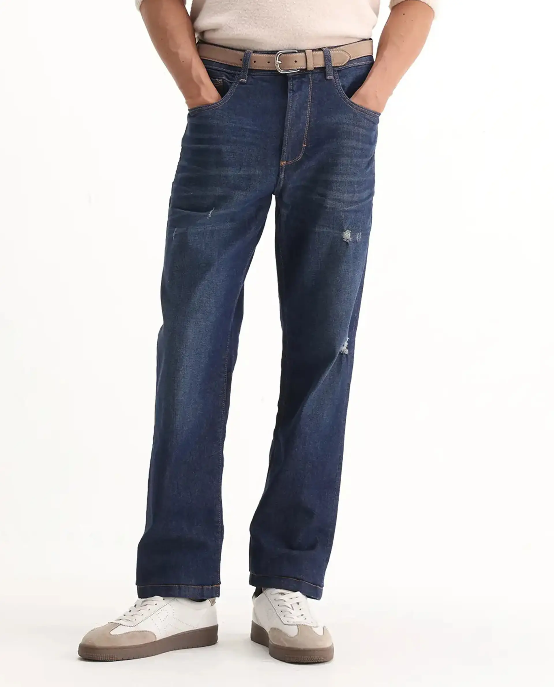 Rare Rabbit Men's Traingle Blue Cotton Blend Plain Morris Regular Fit Jeans - Image 10