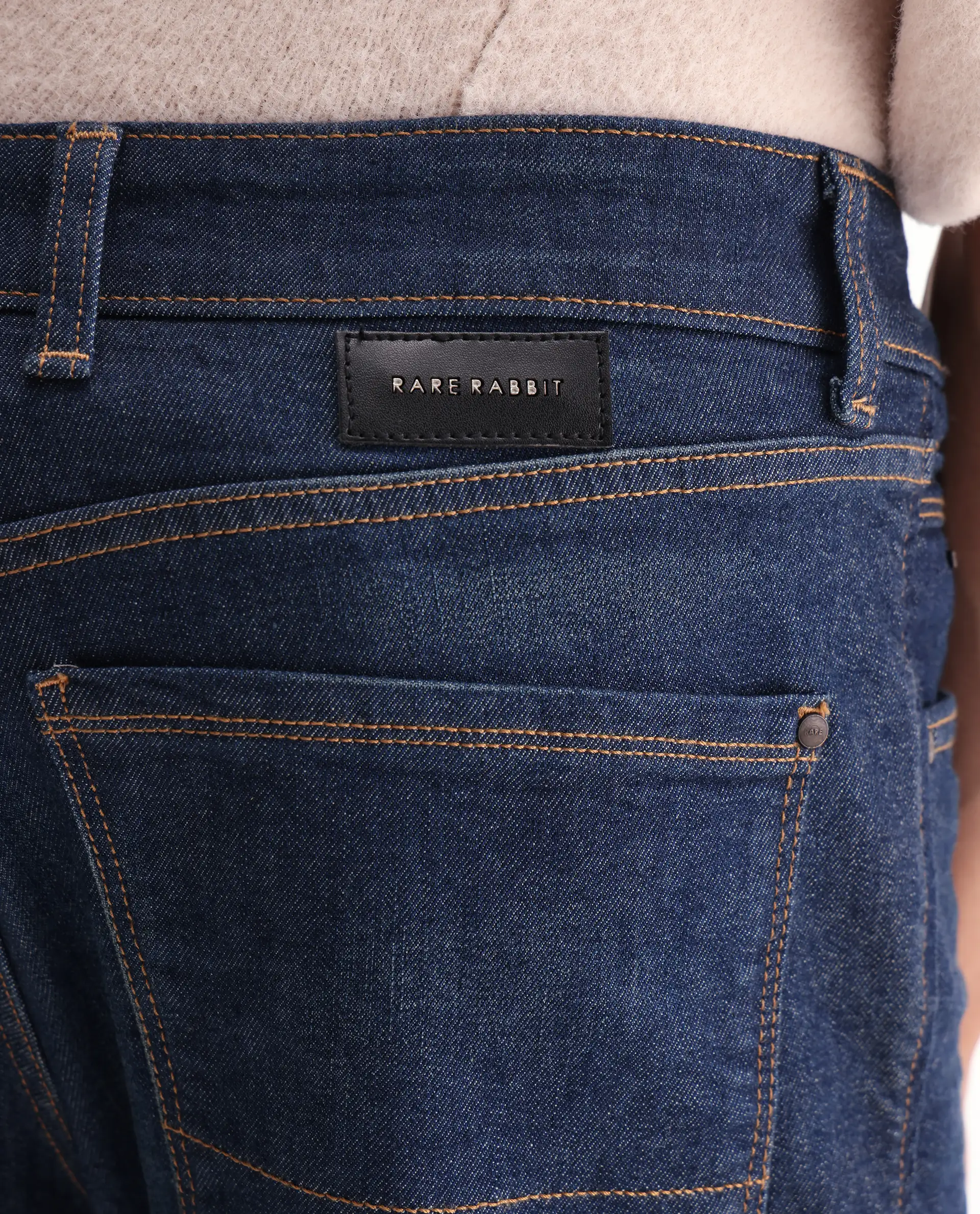 Rare Rabbit Men's Traingle Blue Cotton Blend Plain Morris Regular Fit Jeans - Image 7