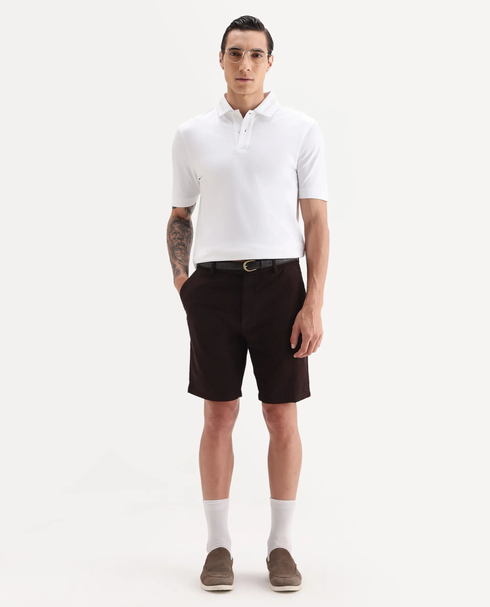 Rare Rabbit Men's Trak White Cotton Blend Fabric Half Sleeve Spread Collar Embroidered Polo - Image 2
