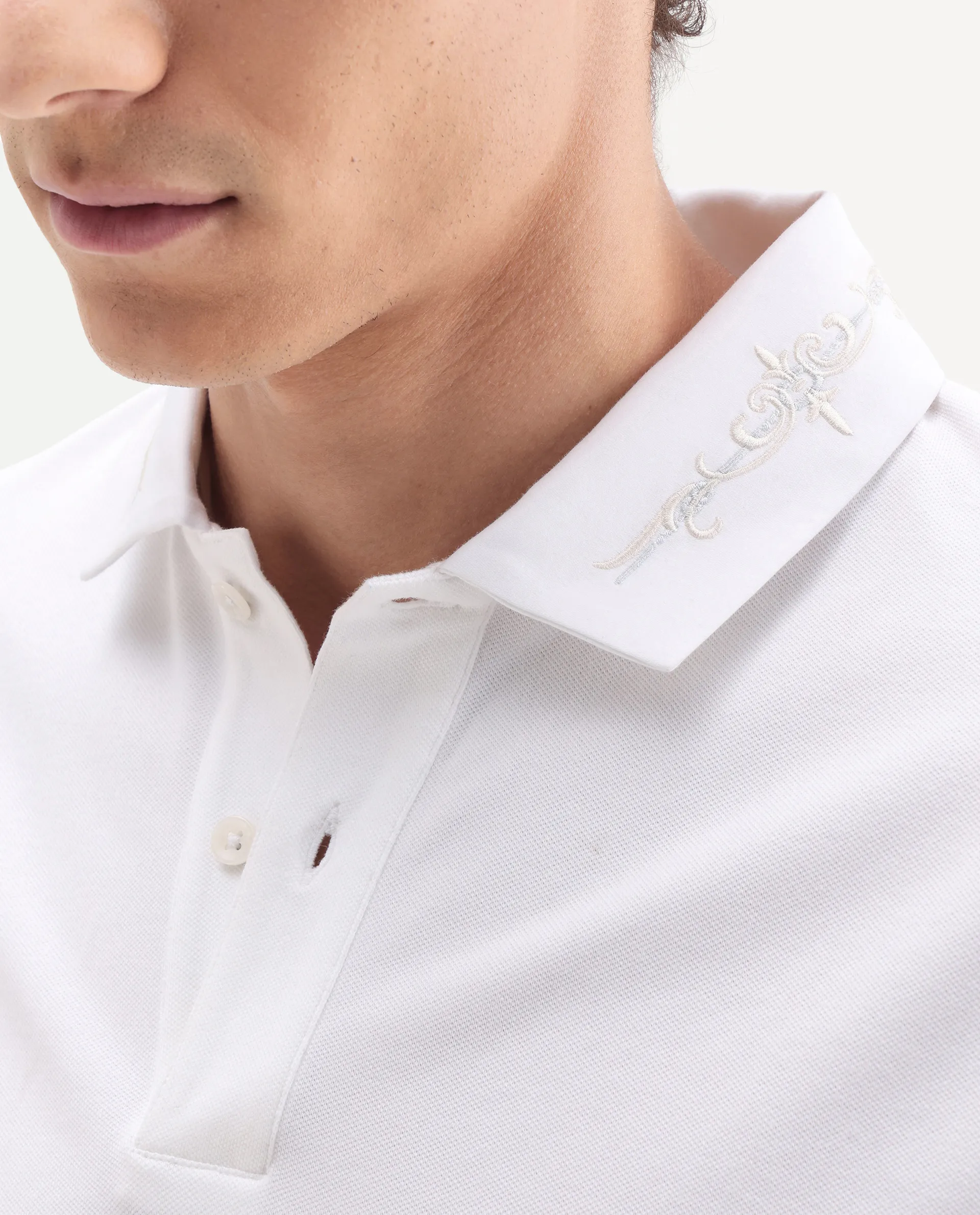 Rare Rabbit Men's Trak White Cotton Blend Fabric Half Sleeve Spread Collar Embroidered Polo - Image 3