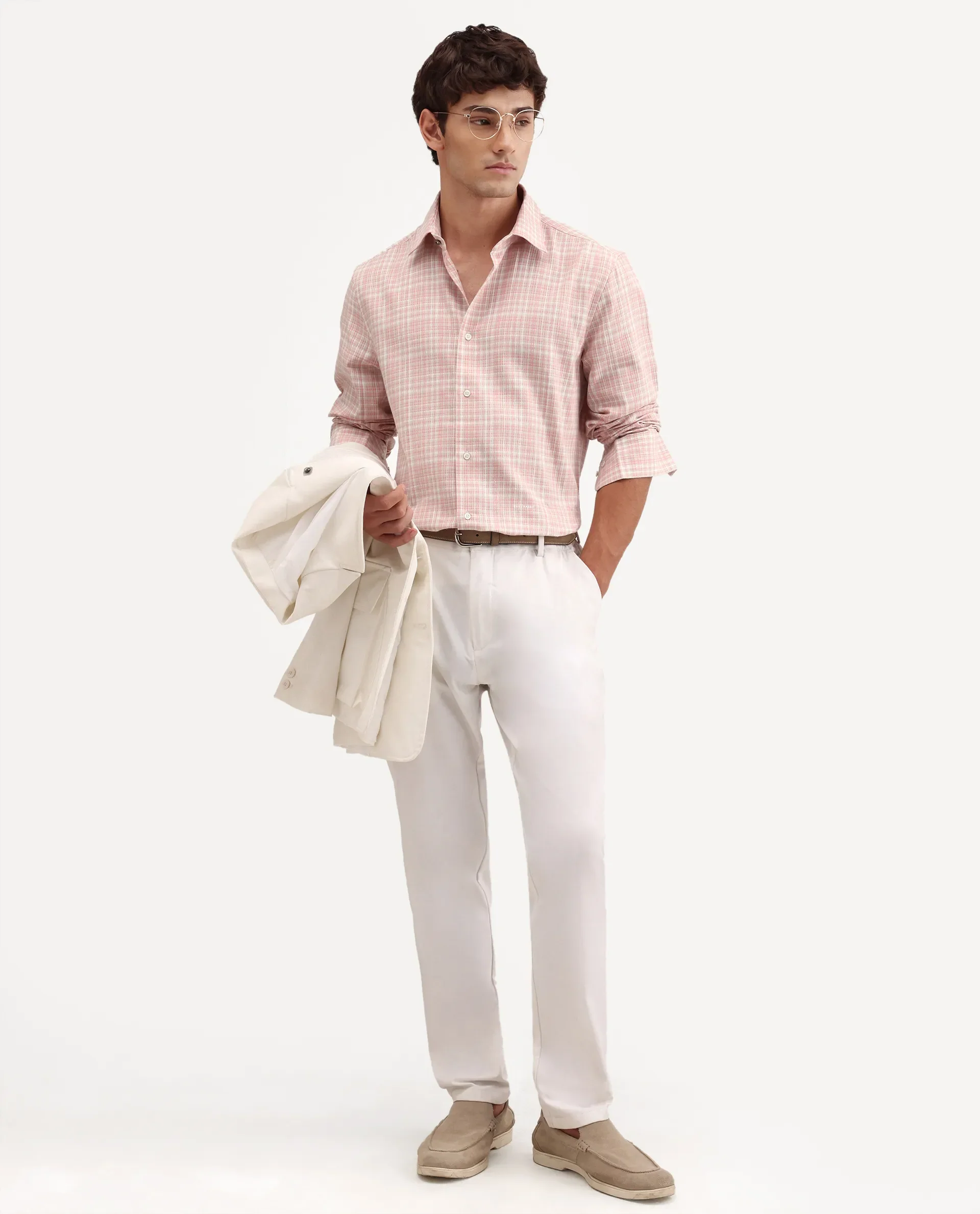Rare Rabbit Men's Trale Light Pink Cotton Fabric Full Sleeve Regular Fit Checked Shirt - Image 2