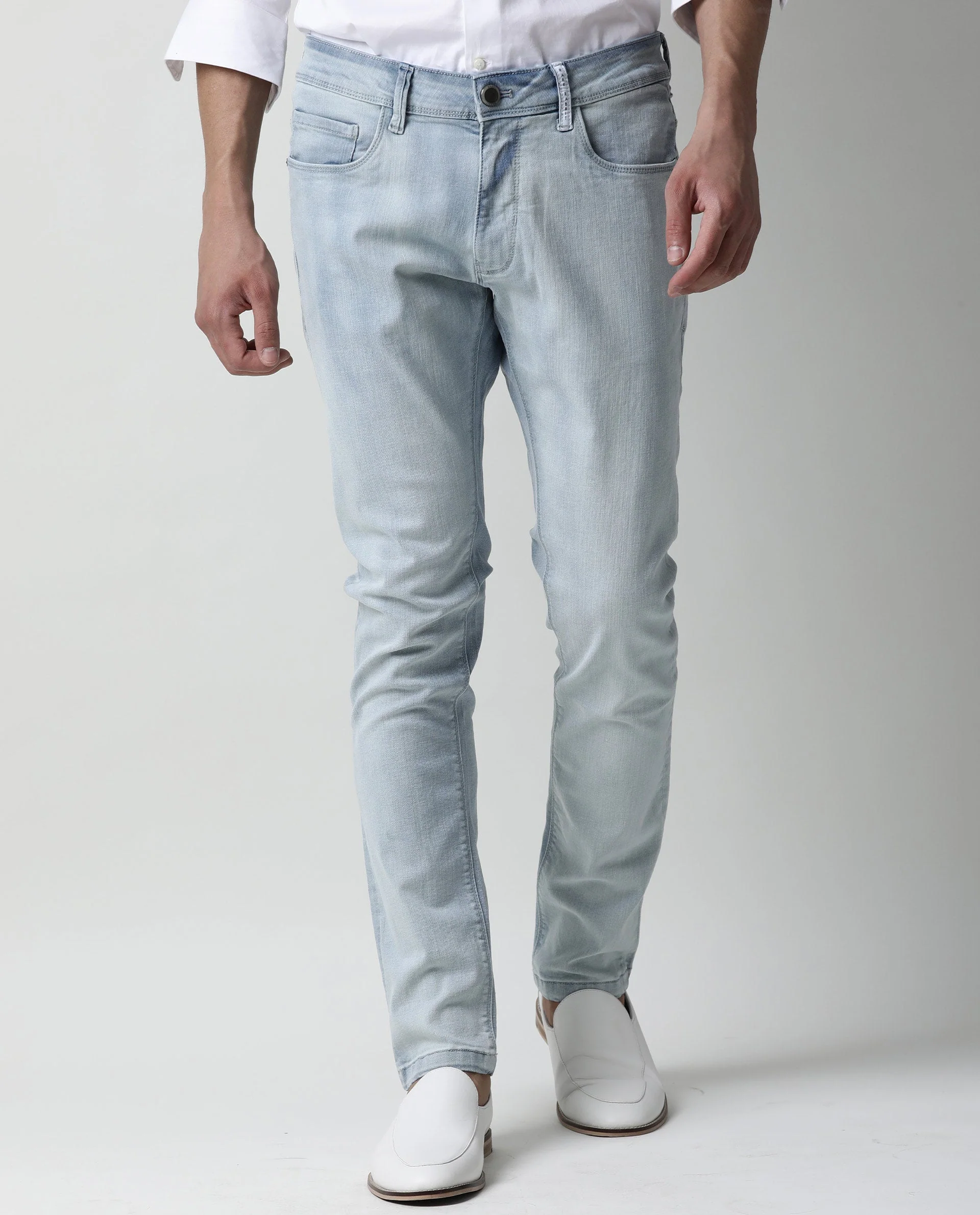 Rare Rabbit Men's Tram Blue Cotton Plain Hawk Slim Fit Jeans