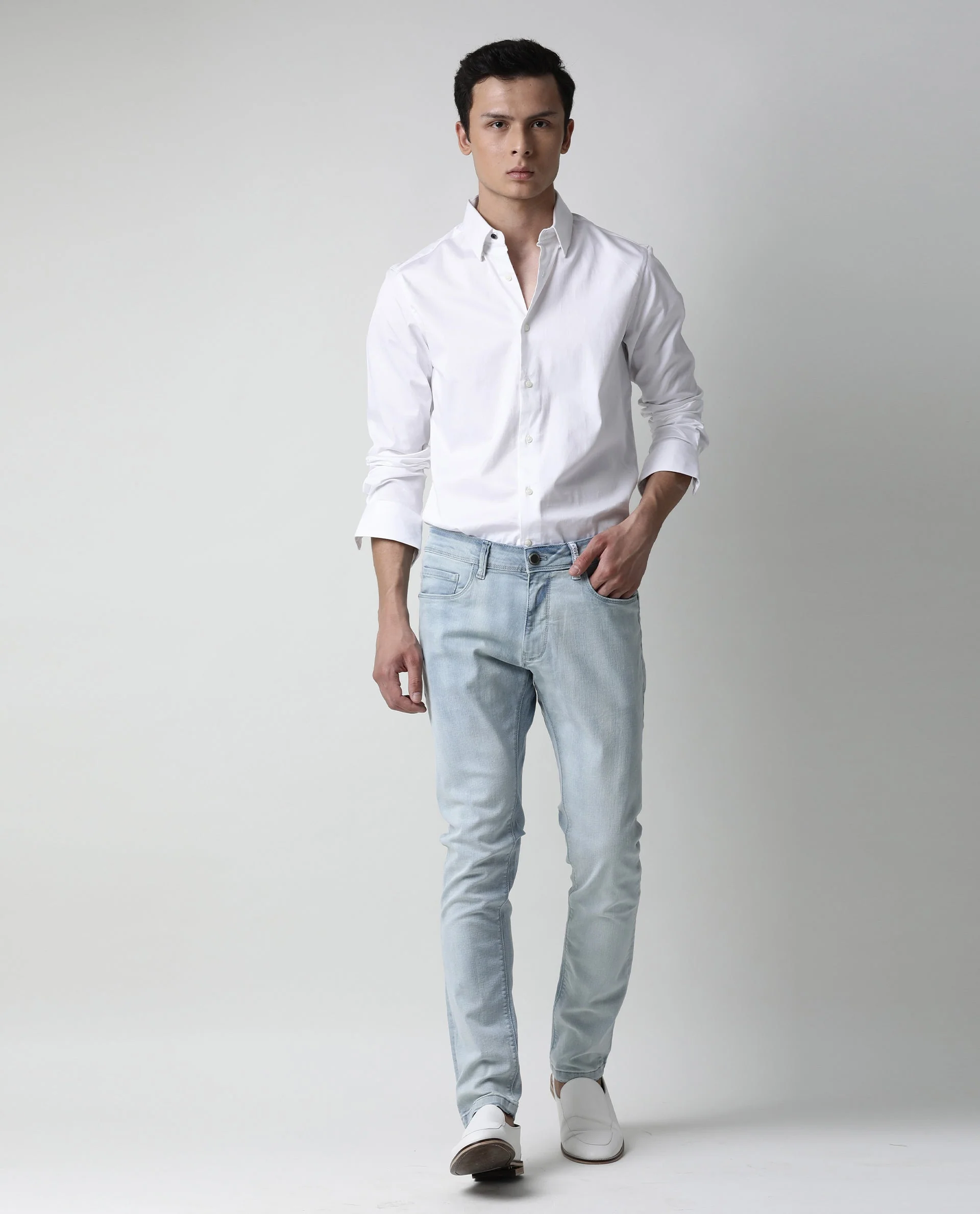 Rare Rabbit Men's Tram Blue Cotton Plain Hawk Slim Fit Jeans - Image 3