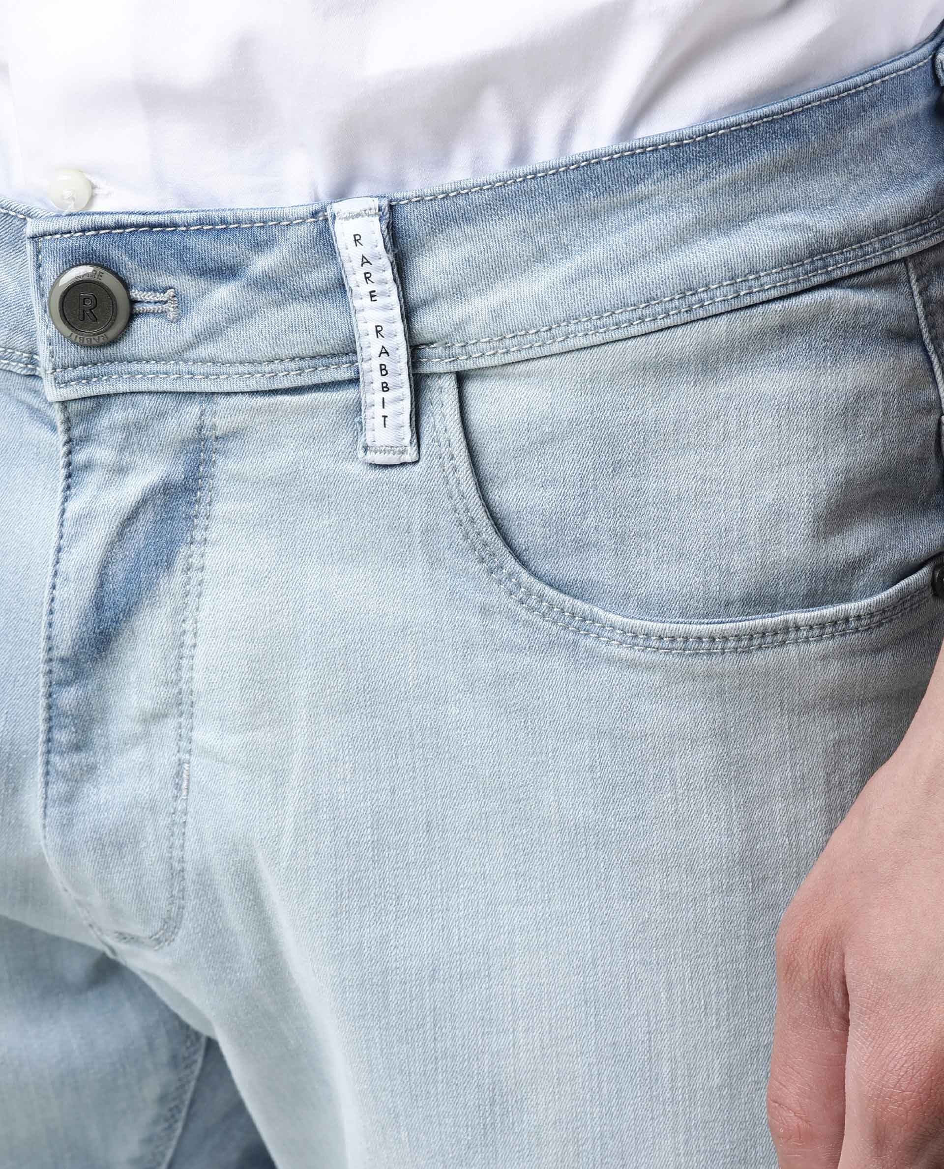 Rare Rabbit Men's Tram Blue Cotton Plain Hawk Slim Fit Jeans - Image 5
