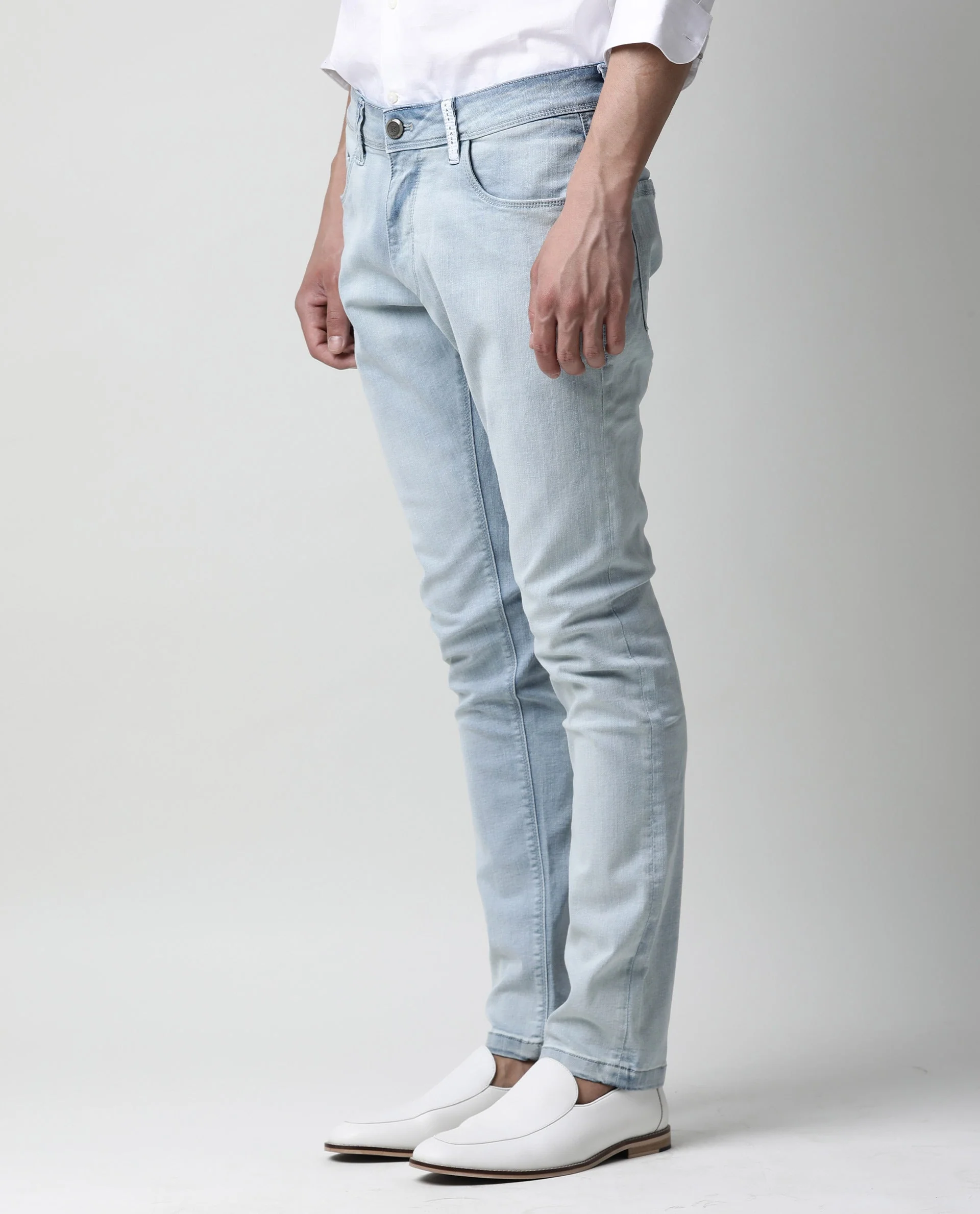 Rare Rabbit Men's Tram Blue Cotton Plain Hawk Slim Fit Jeans - Image 7