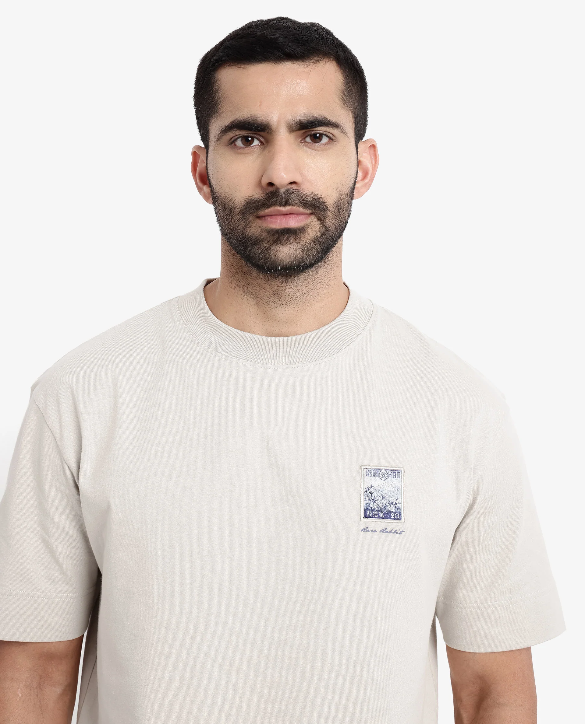 Rare Rabbit Men's Trams Beige Cotton Graphic Print Oversized Fit Half Sleeve Crew Neck T-Shirt - Image 6