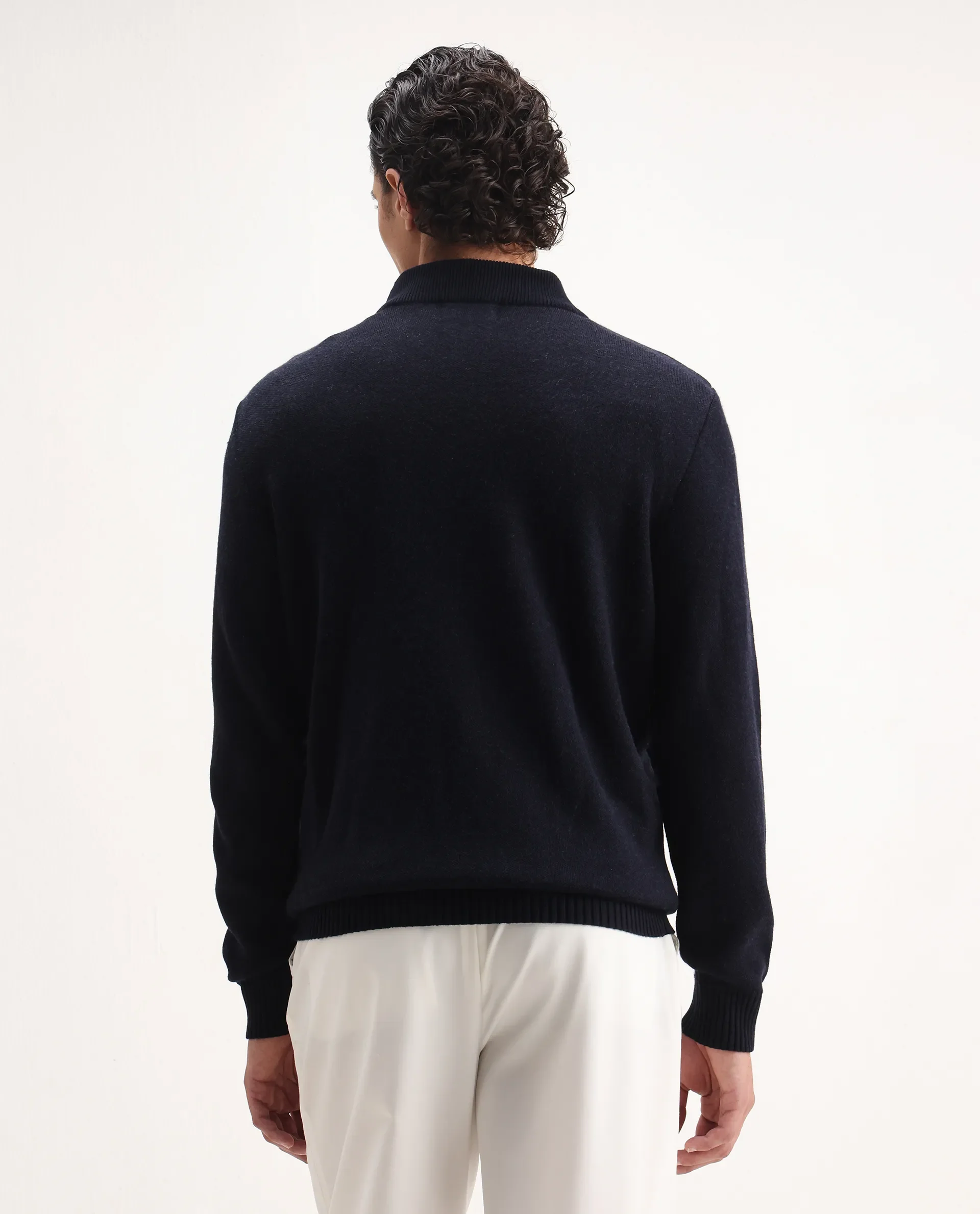 Rare Rabbit Men's Tran Navy Acrylic Abstract Print Regular Fit Full Sleeve Crew Neck Sweater - Image 5