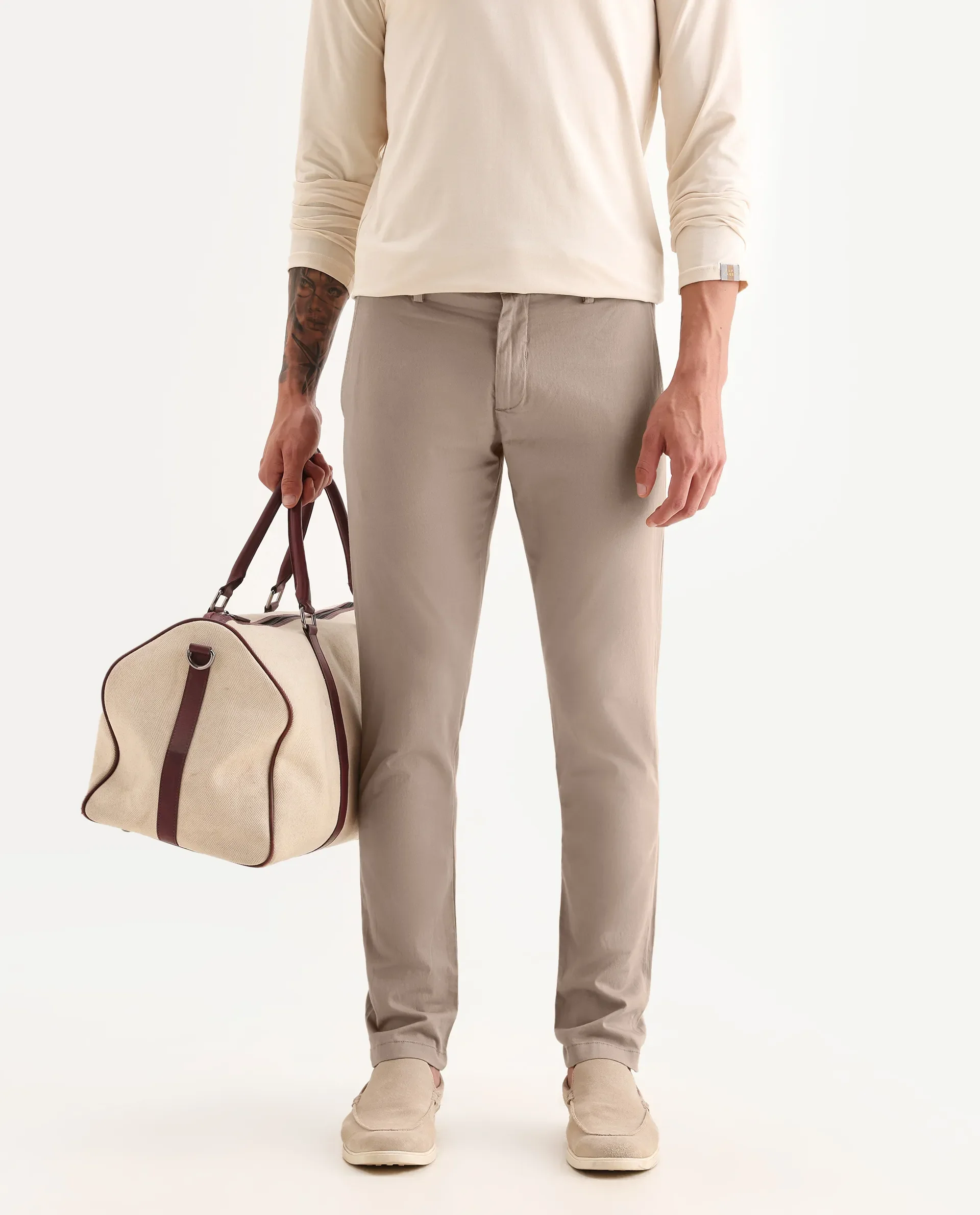 Rare Rabbit Men's Trans Beige Cotton Plain Regular Fit Trouser - Image 2