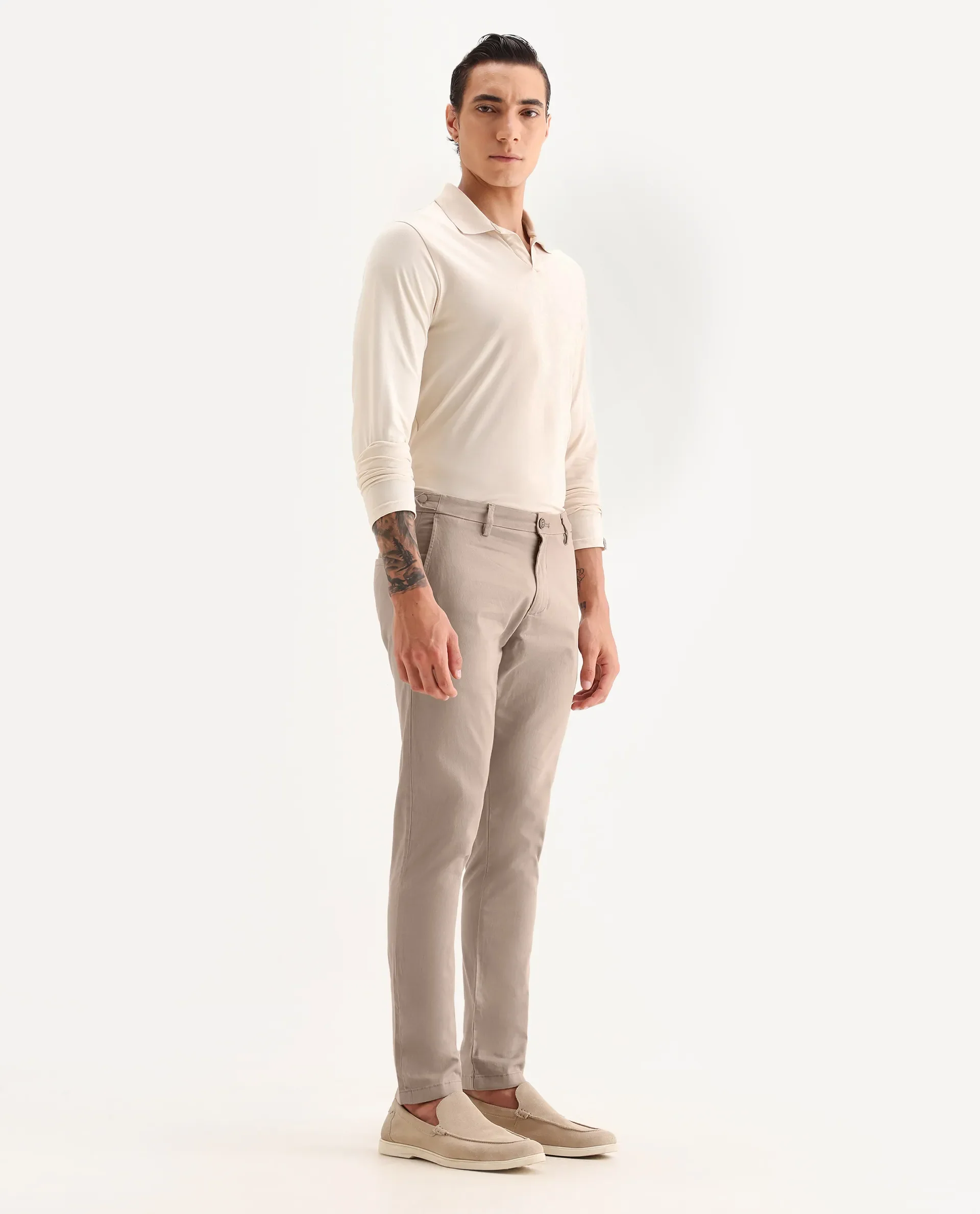 Rare Rabbit Men's Trans Beige Cotton Plain Regular Fit Trouser - Image 6