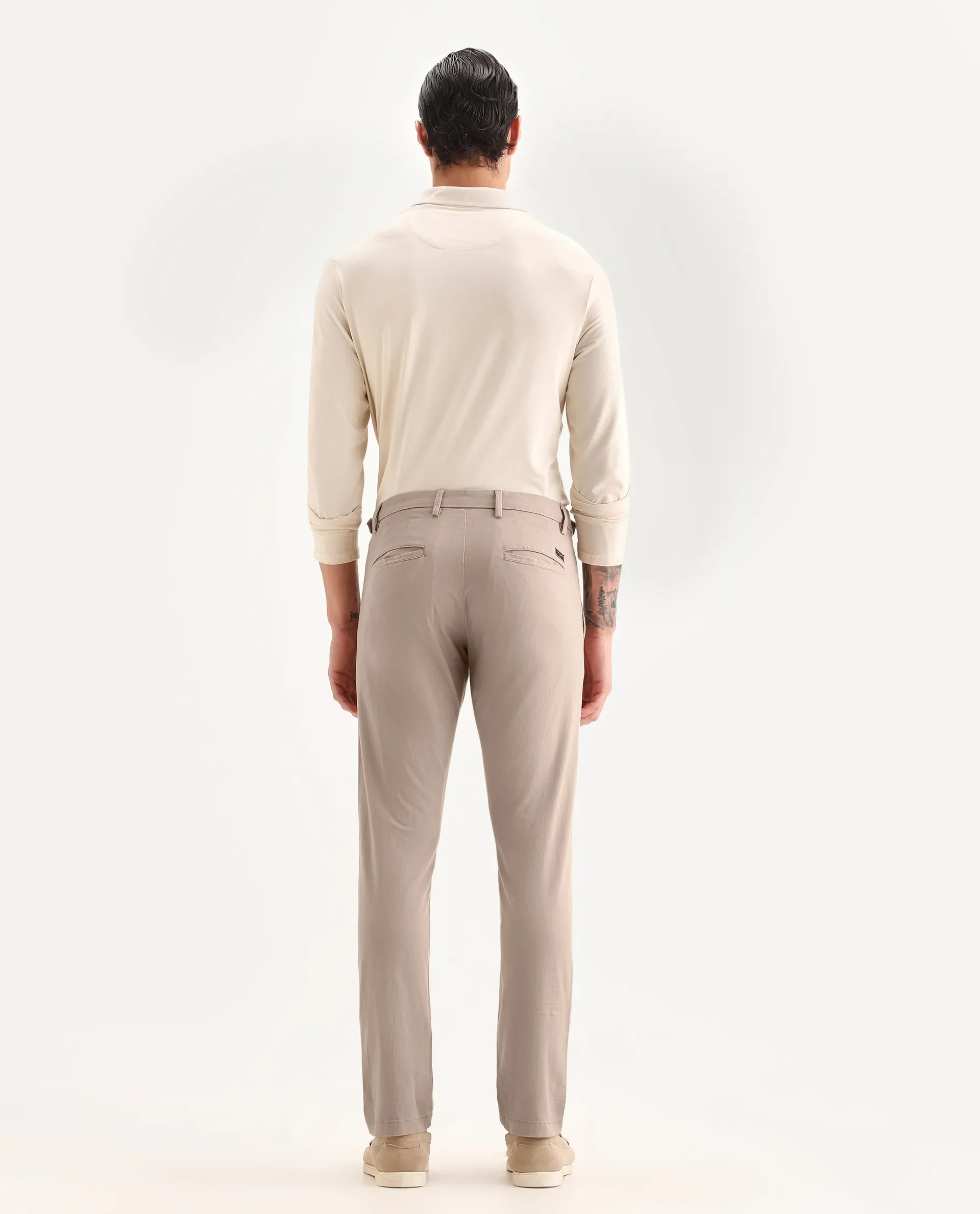 Rare Rabbit Men's Trans Beige Cotton Plain Regular Fit Trouser - Image 7