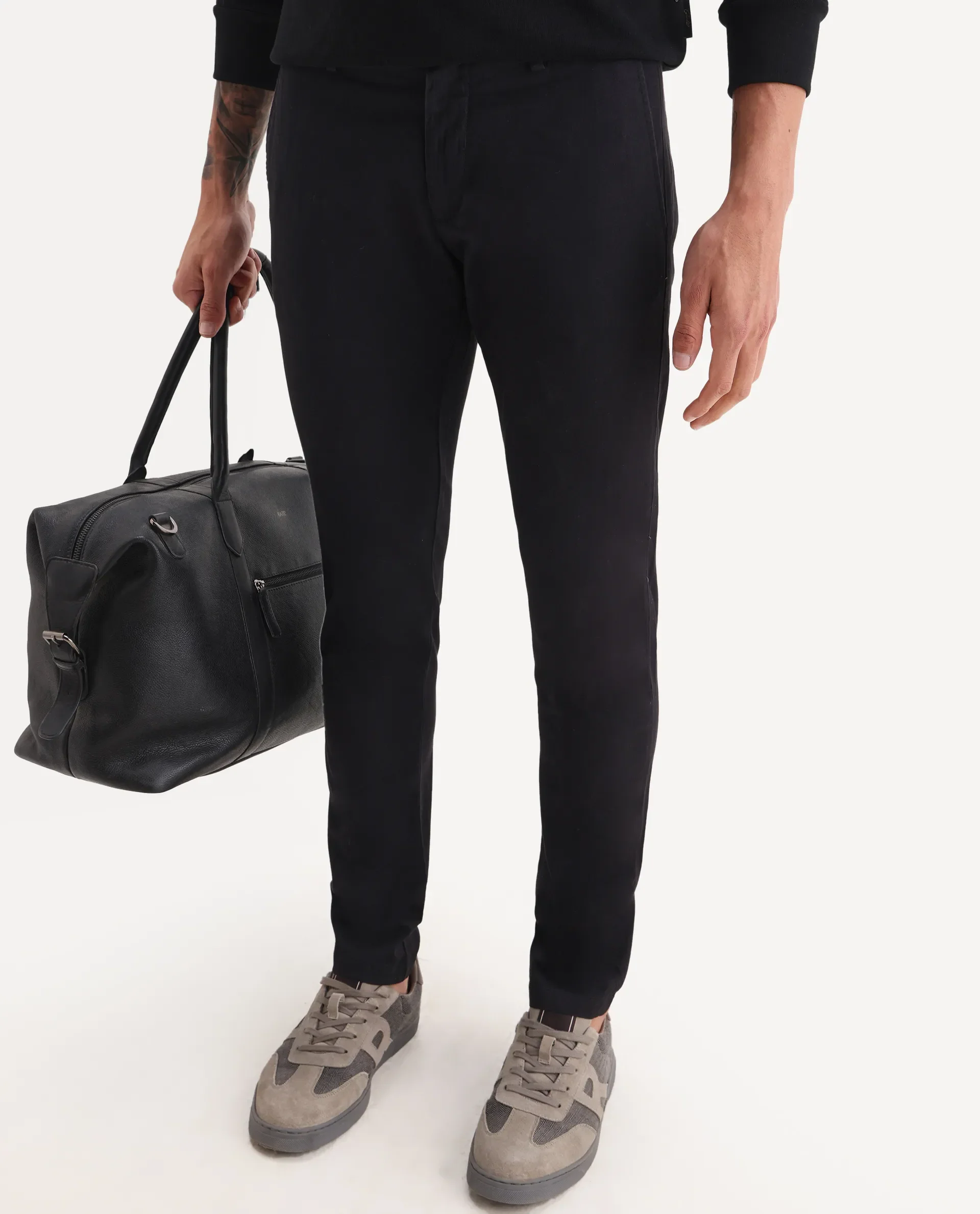 Rare Rabbit Men's Trans Black Cotton Plain Regular Fit Trouser - Image 2