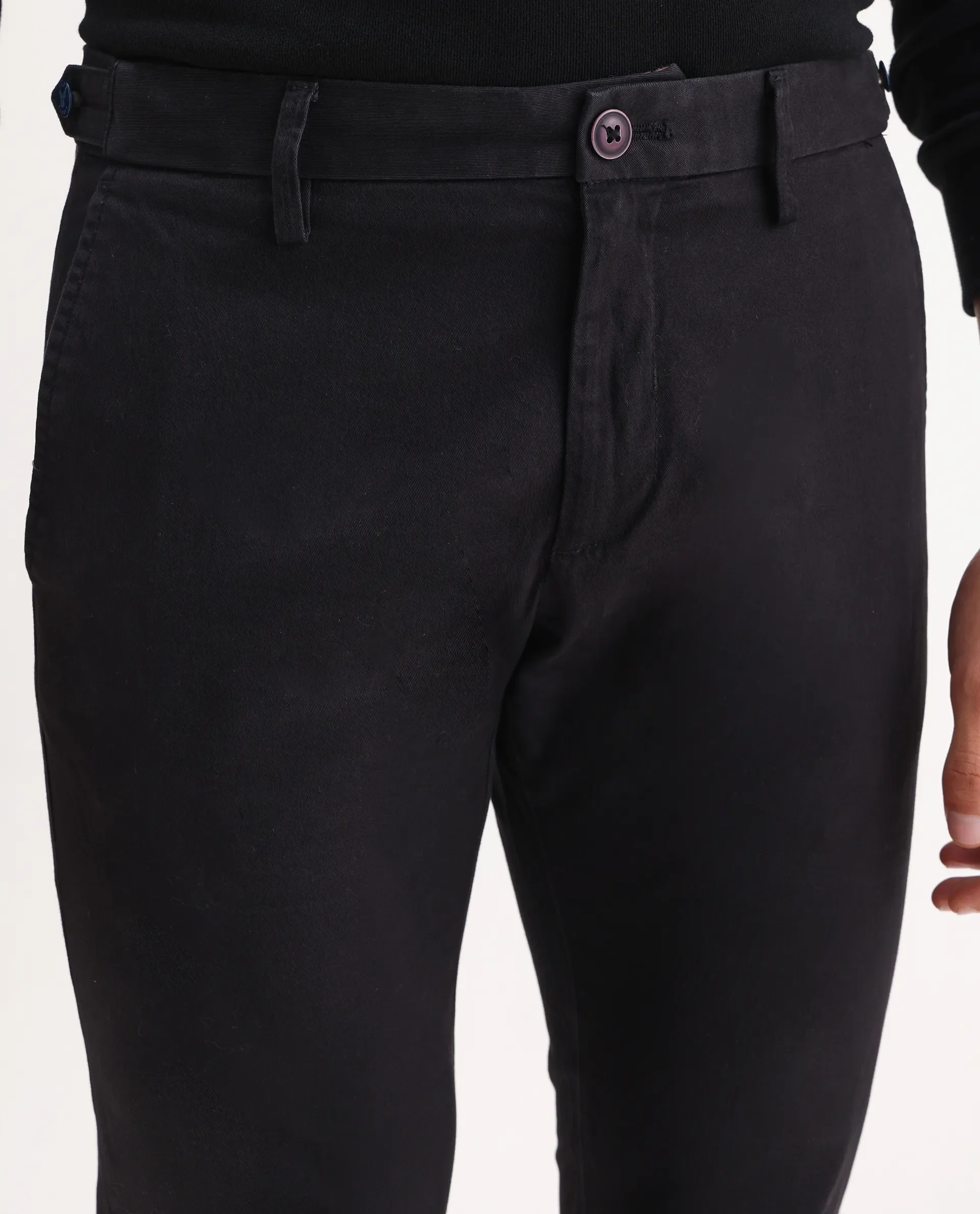 Rare Rabbit Men's Trans Black Cotton Plain Regular Fit Trouser - Image 3