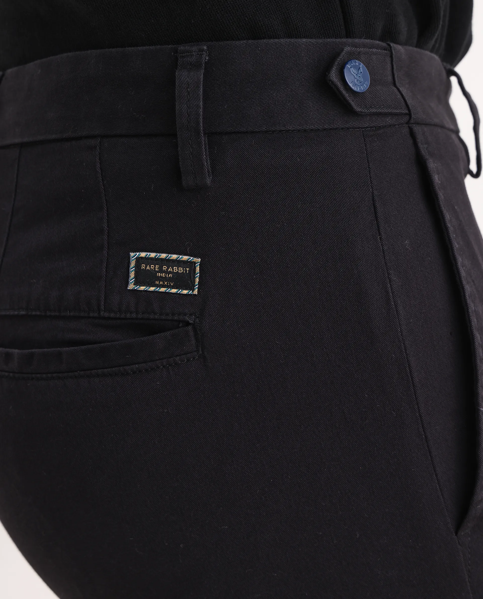 Rare Rabbit Men's Trans Black Cotton Plain Regular Fit Trouser - Image 6