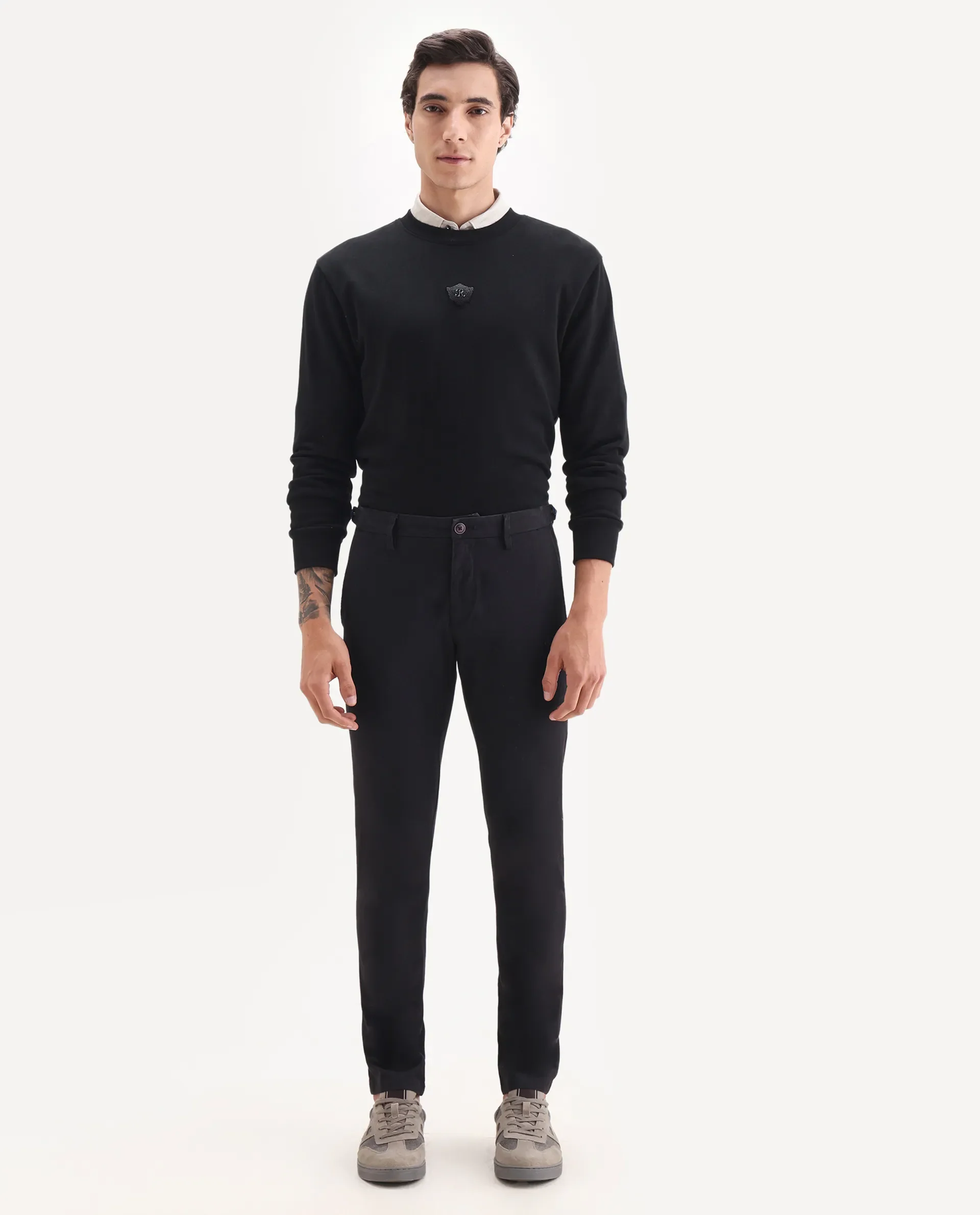 Rare Rabbit Men's Trans Black Cotton Plain Regular Fit Trouser - Image 7