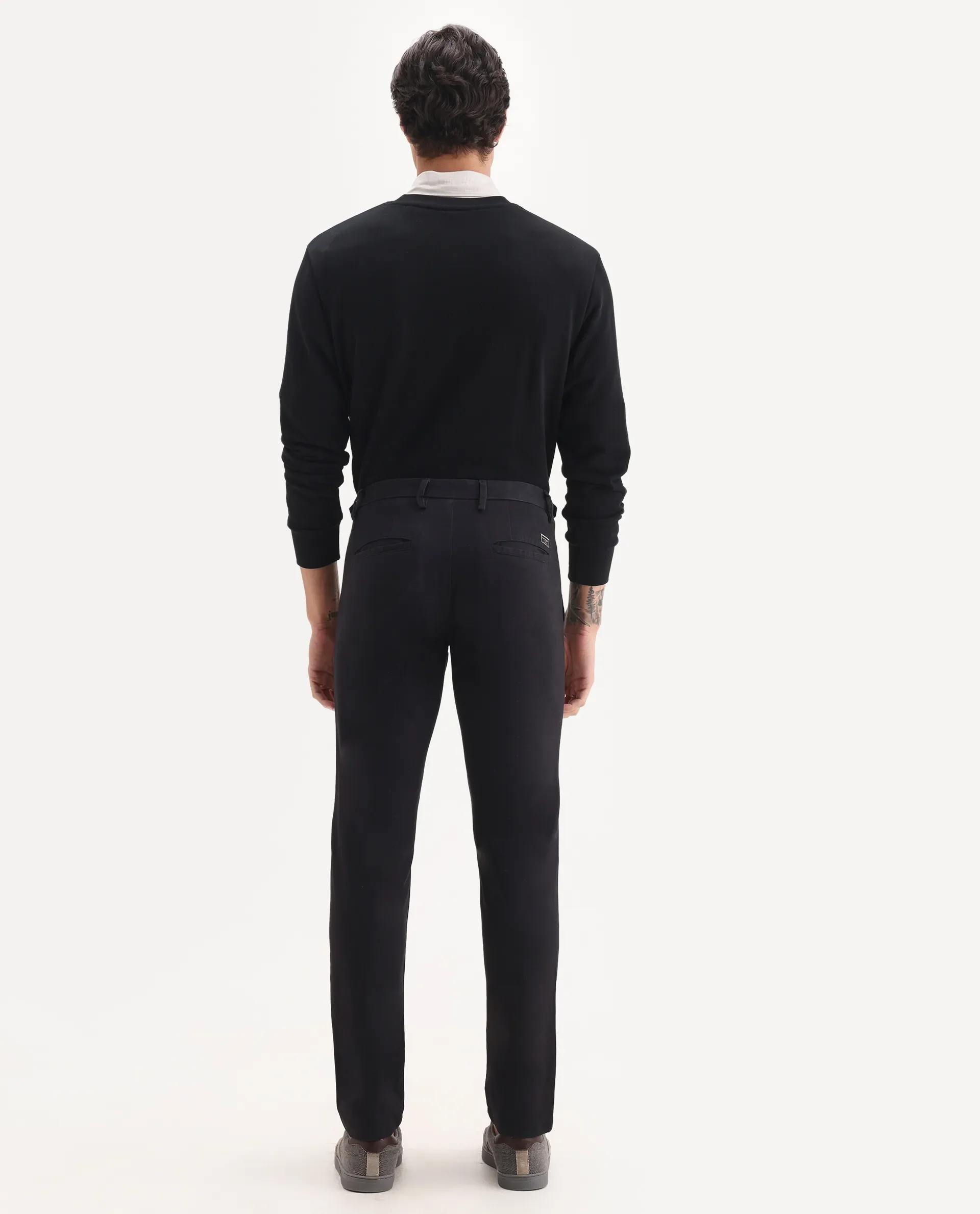 Rare Rabbit Men's Trans Black Cotton Plain Regular Fit Trouser - Image 8