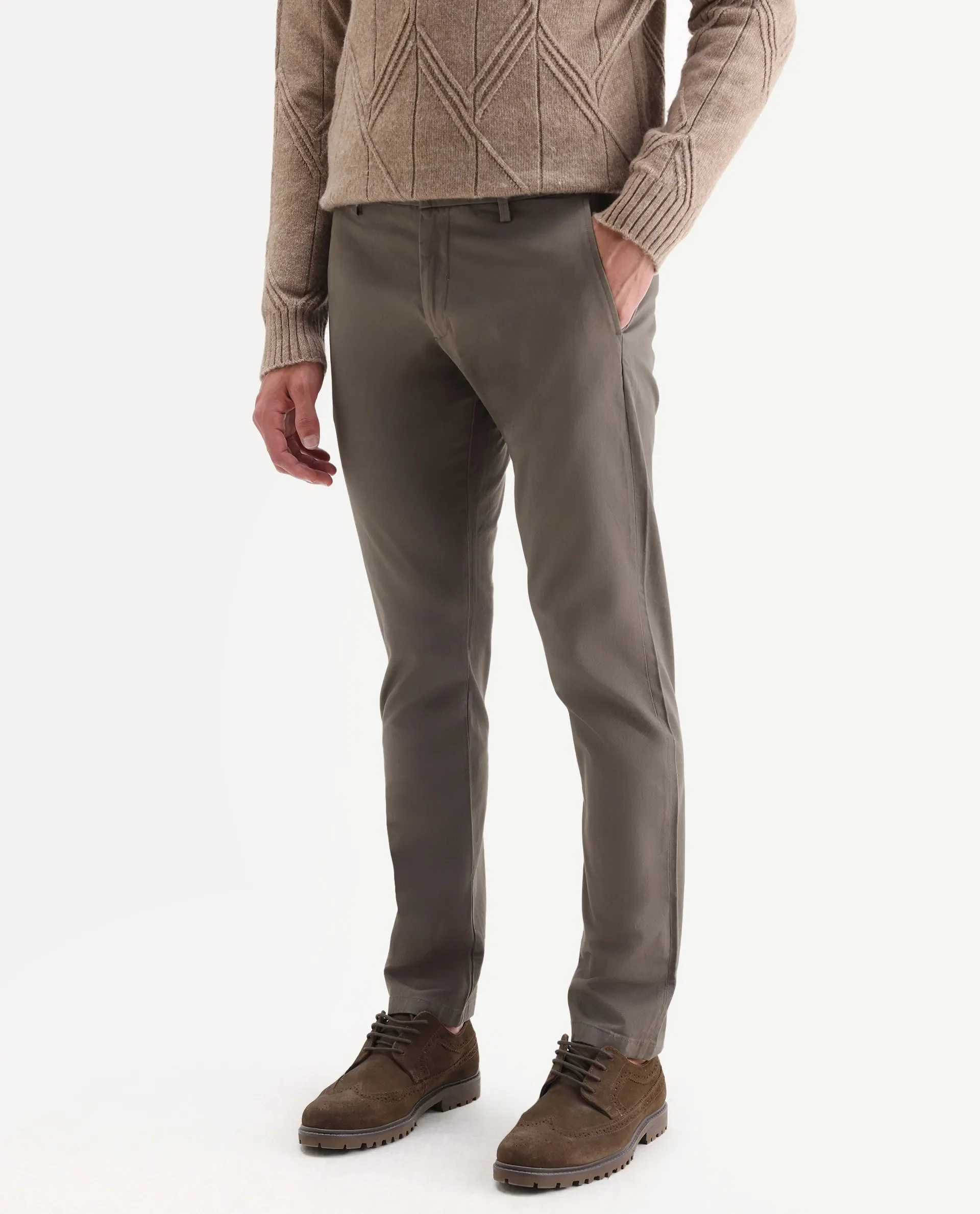 Rare Rabbit Men's Trans Khaki Cotton Plain Regular Fit Trouser - Image 2