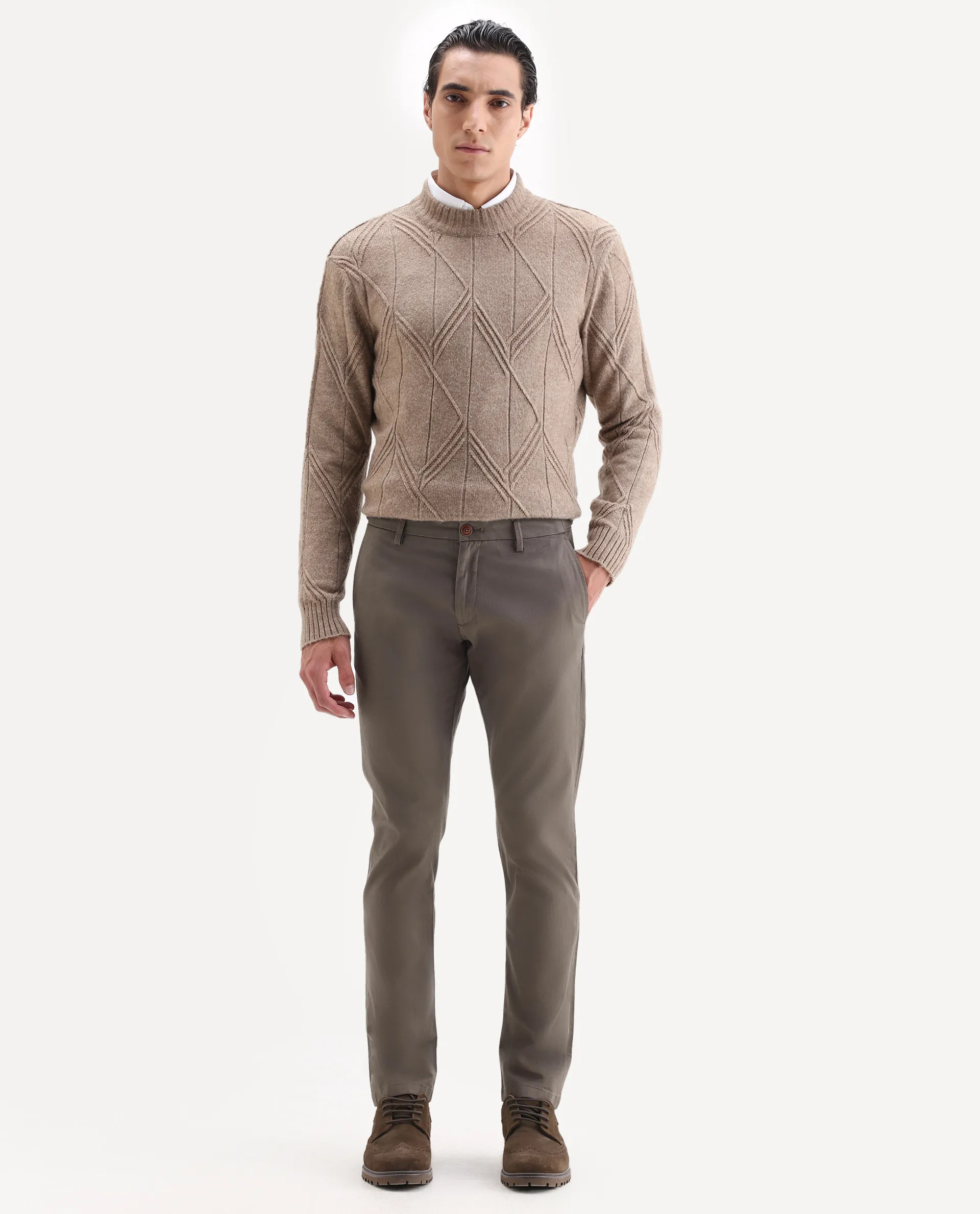 Rare Rabbit Men's Trans Khaki Cotton Plain Regular Fit Trouser - Image 4