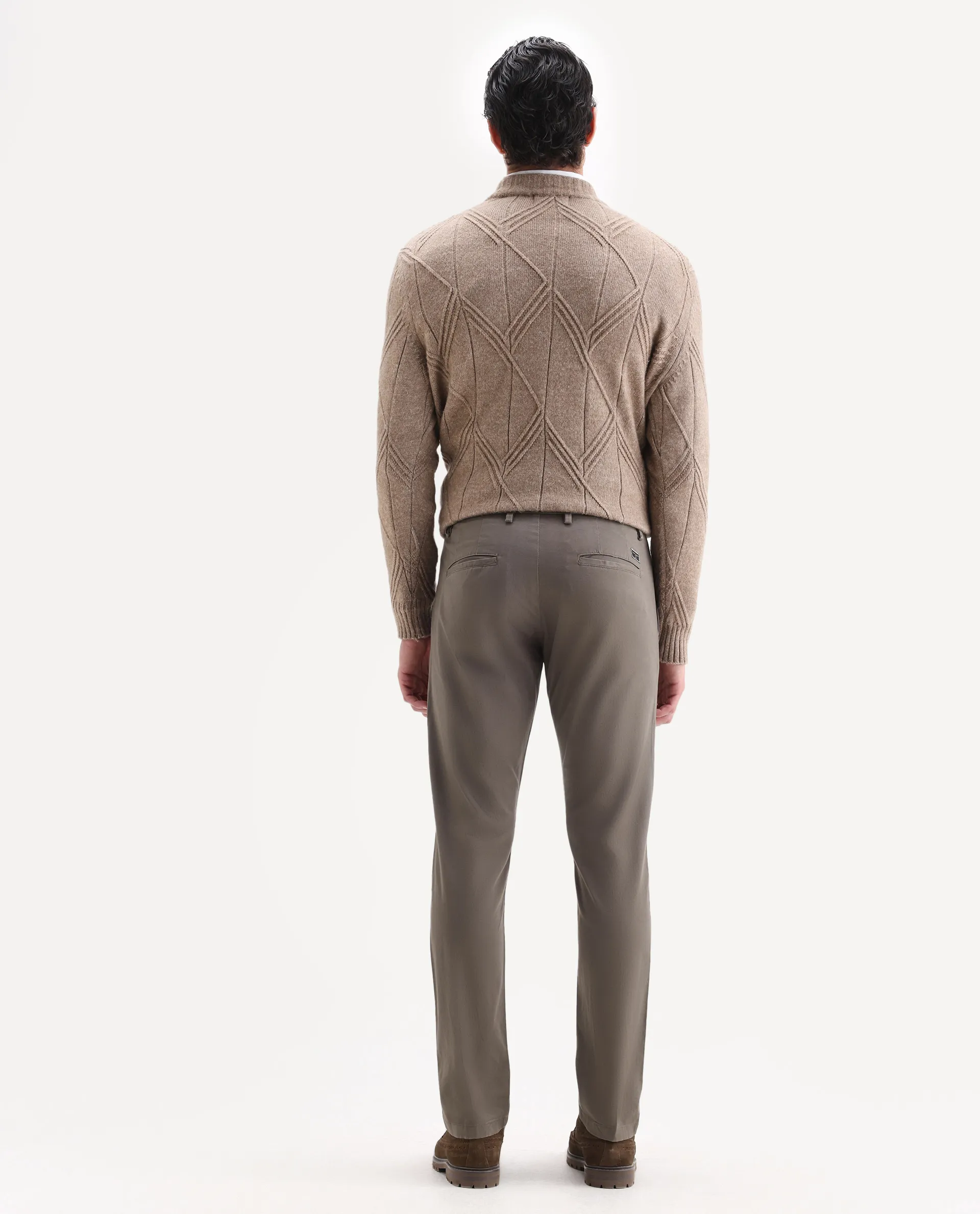 Rare Rabbit Men's Trans Khaki Cotton Plain Regular Fit Trouser - Image 8