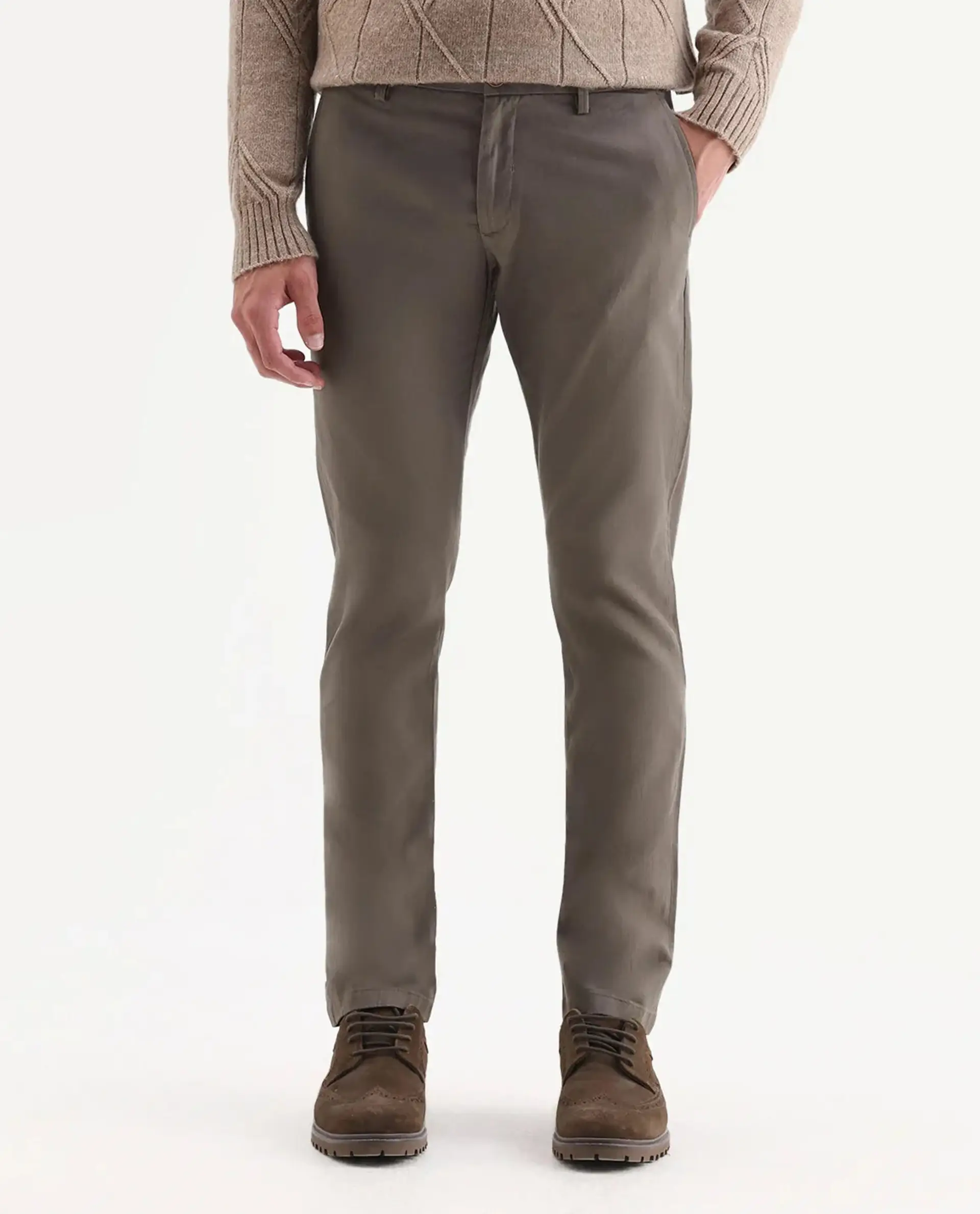 Rare Rabbit Men's Trans Khaki Cotton Plain Regular Fit Trouser - Image 9