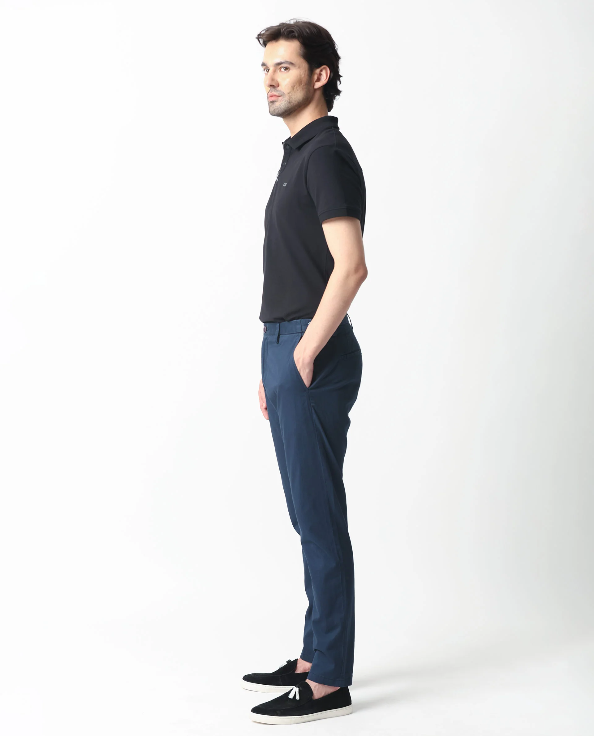 Rare Rabbit Men's Trans Navy Cotton Plain Regular Fit Trouser - Image 7