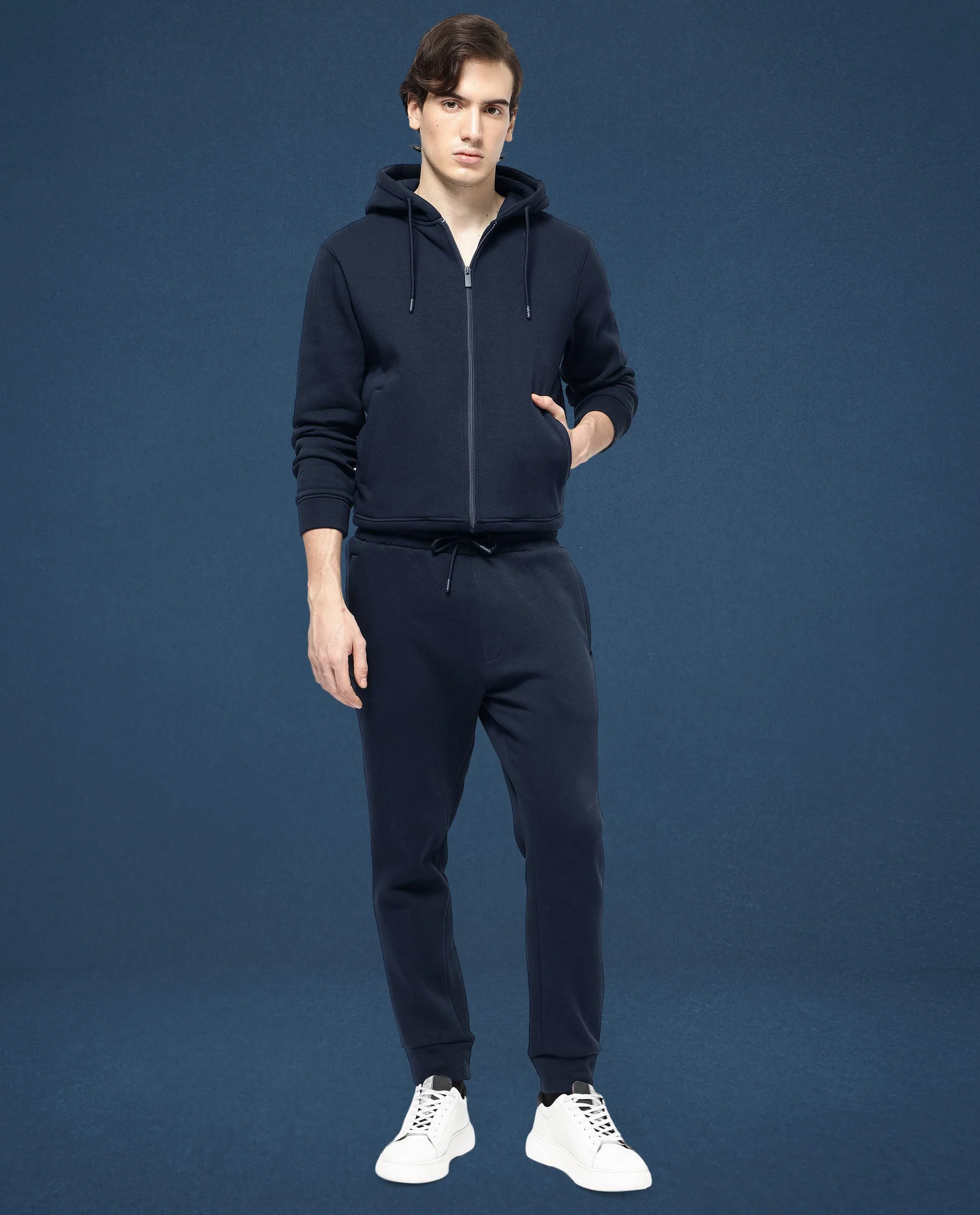 Rare Rabbit Mens Trant Navy Joggers Mid Rise Solid - Image 2