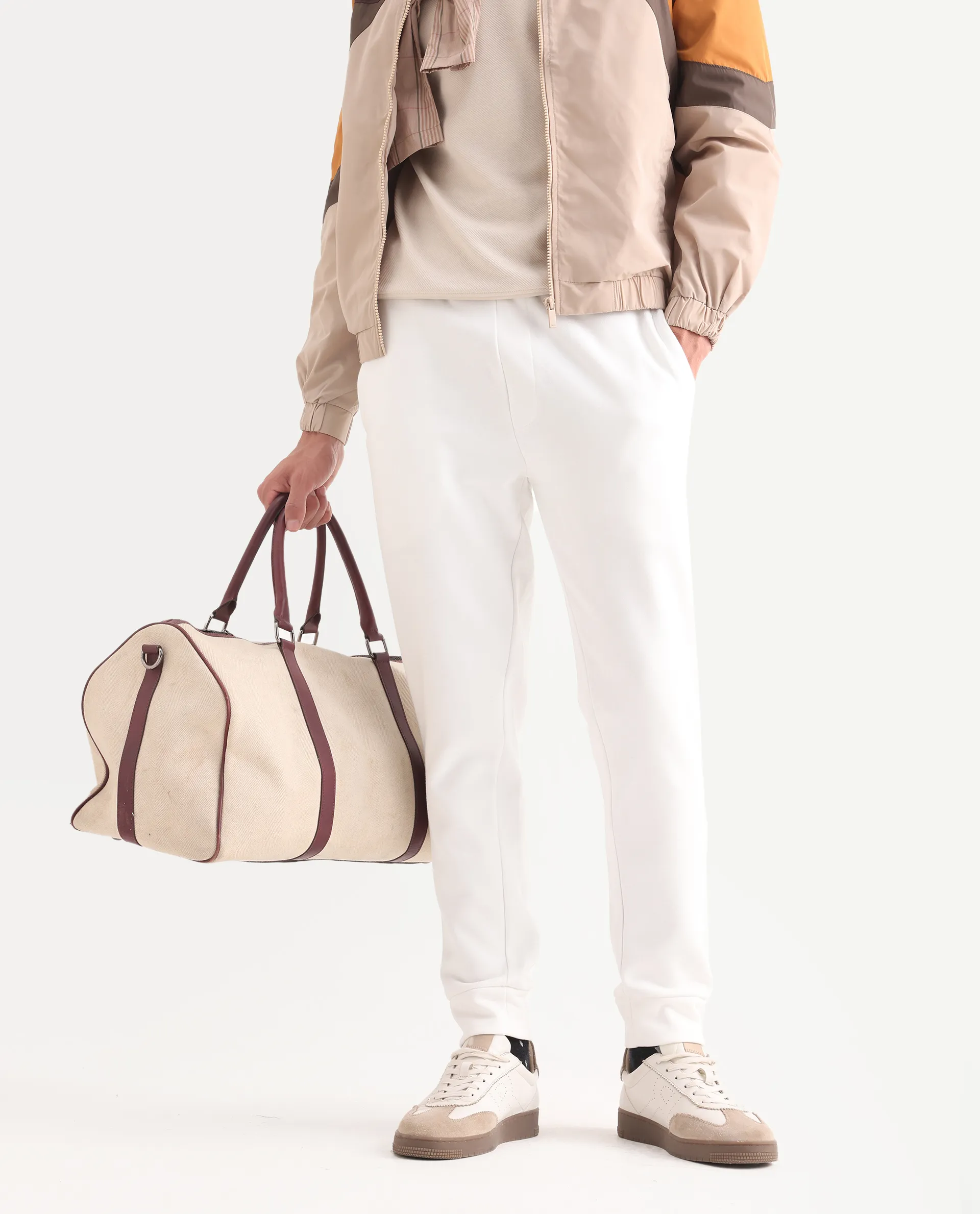 Rare Rabbit Mens Trant Off White Joggers Mid Rise Solid - Image 3