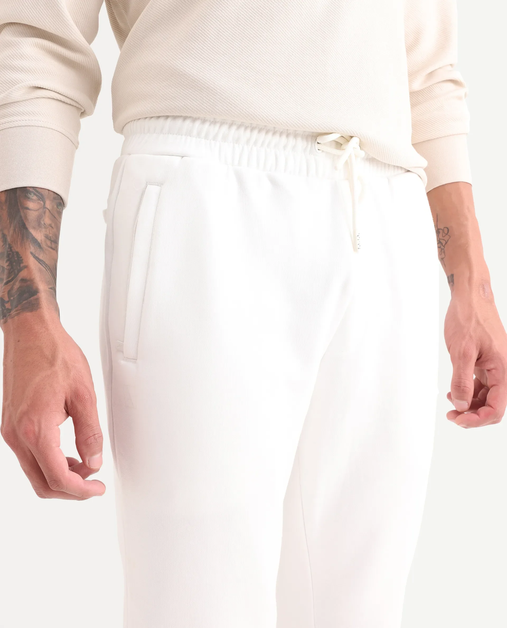 Rare Rabbit Mens Trant Off White Joggers Mid Rise Solid - Image 4