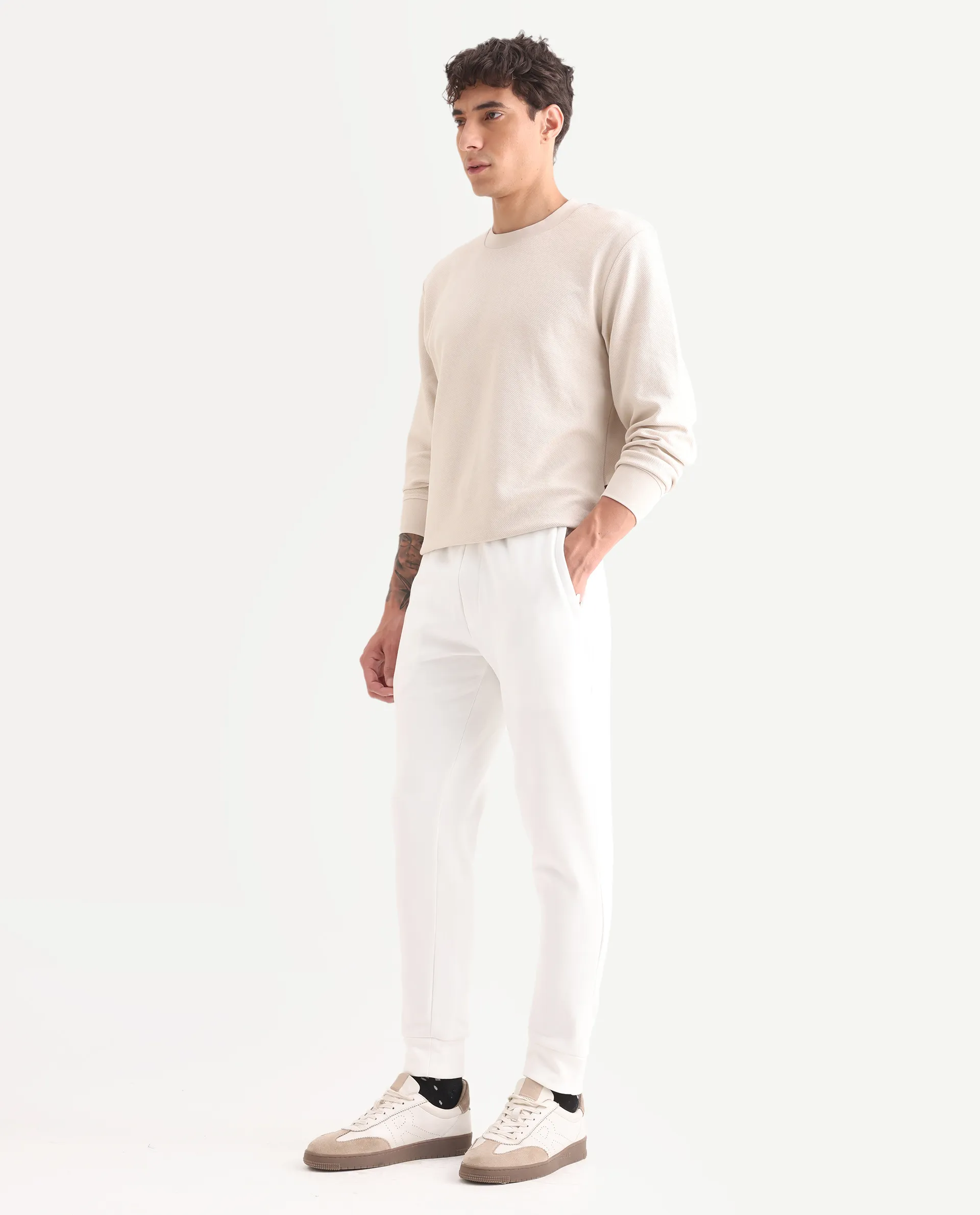 Rare Rabbit Mens Trant Off White Joggers Mid Rise Solid - Image 6