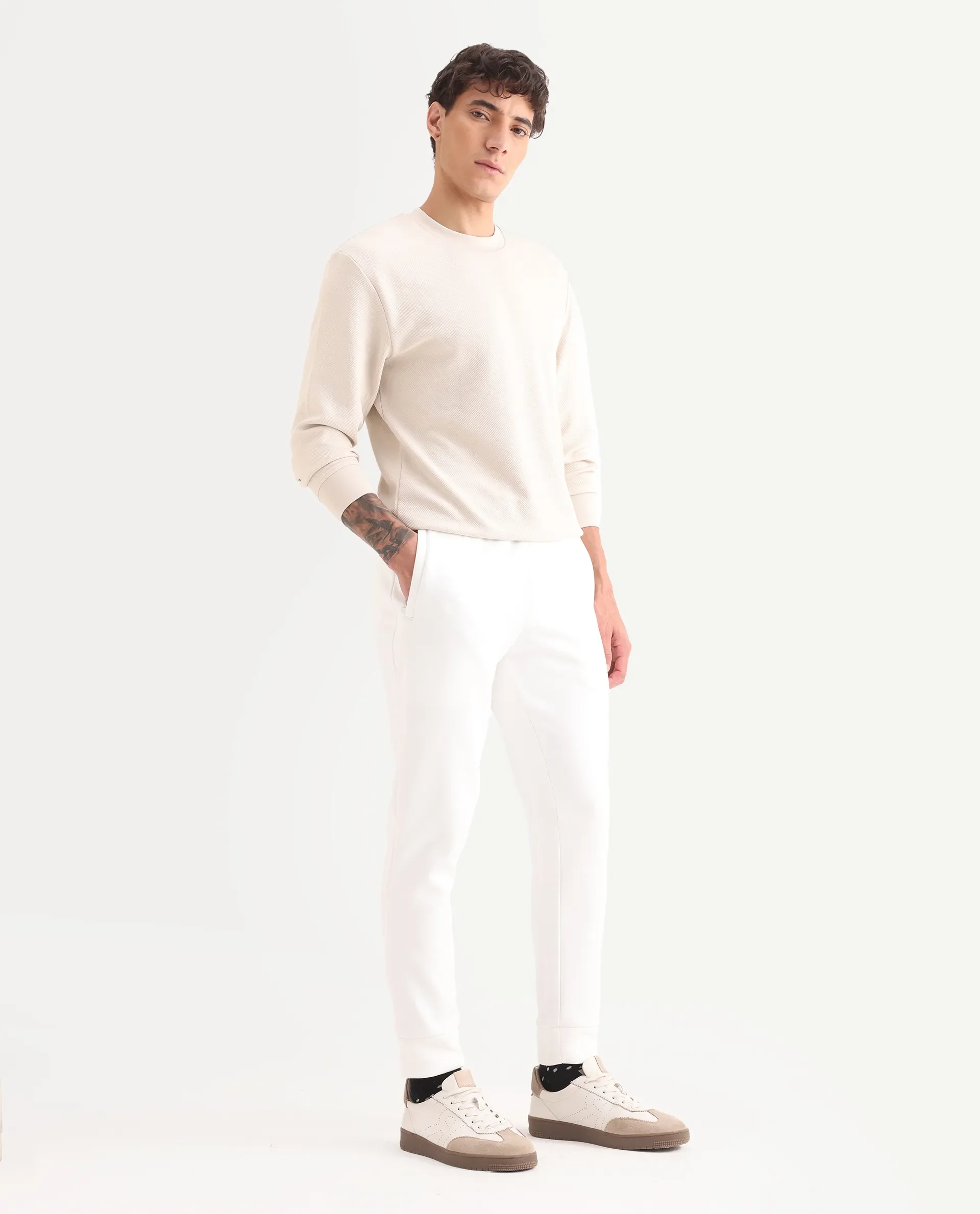 Rare Rabbit Mens Trant Off White Joggers Mid Rise Solid - Image 7