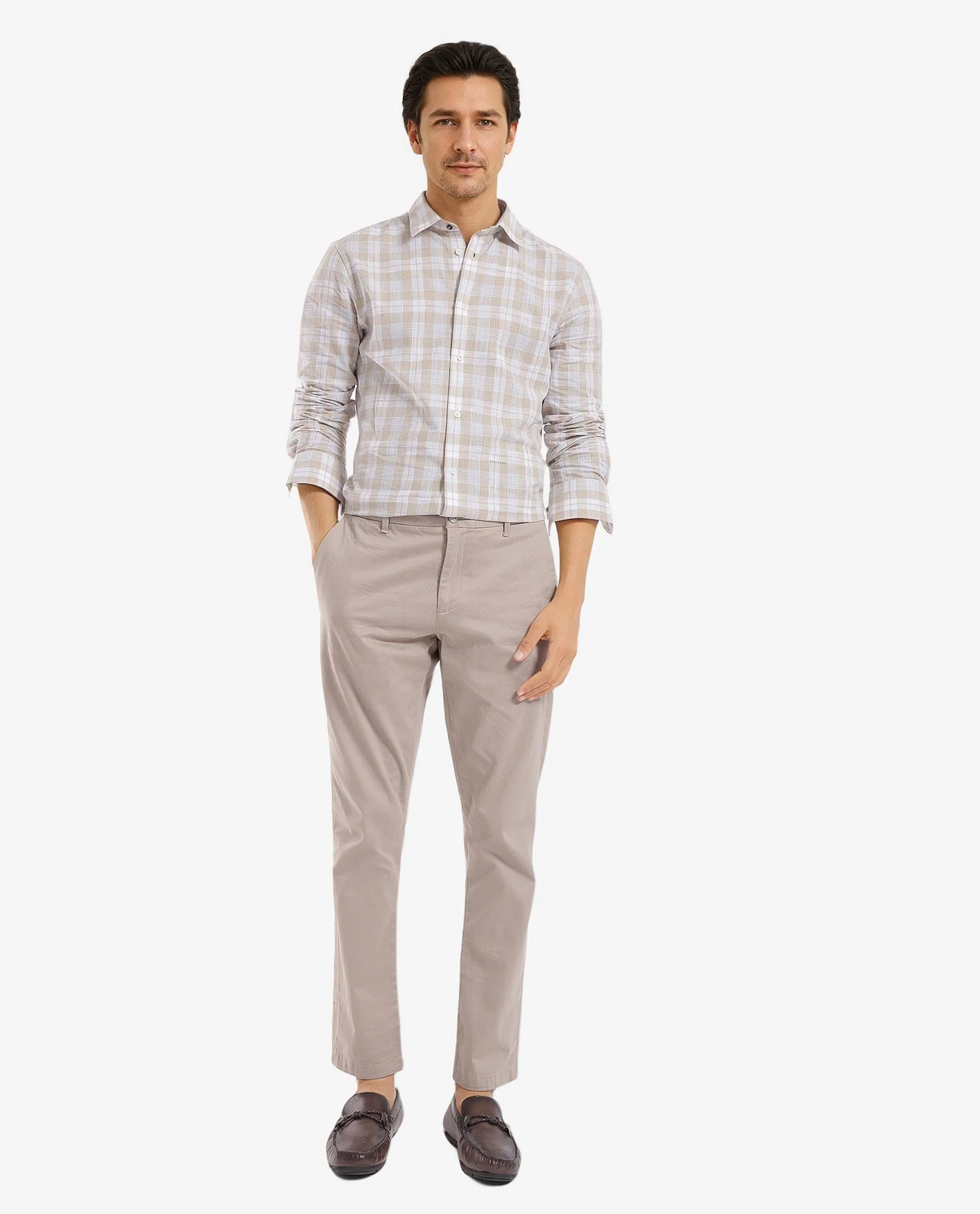 Rare Rabbit Men's Tratin Dusky Beige Cotton Checked Print Regular Fit Full Sleeve Collared Shirt - Image 2