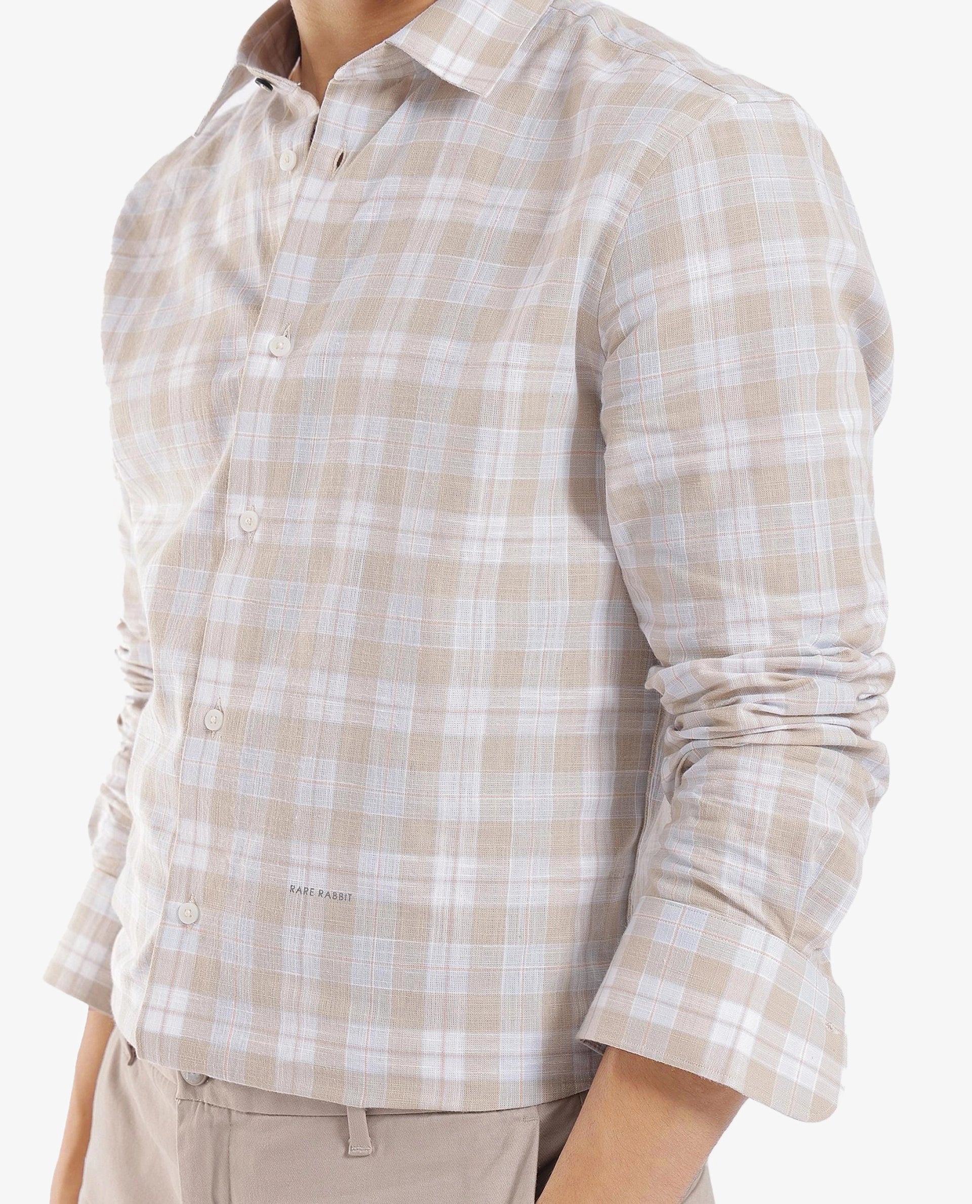 Rare Rabbit Men's Tratin Dusky Beige Cotton Checked Print Regular Fit Full Sleeve Collared Shirt - Image 3