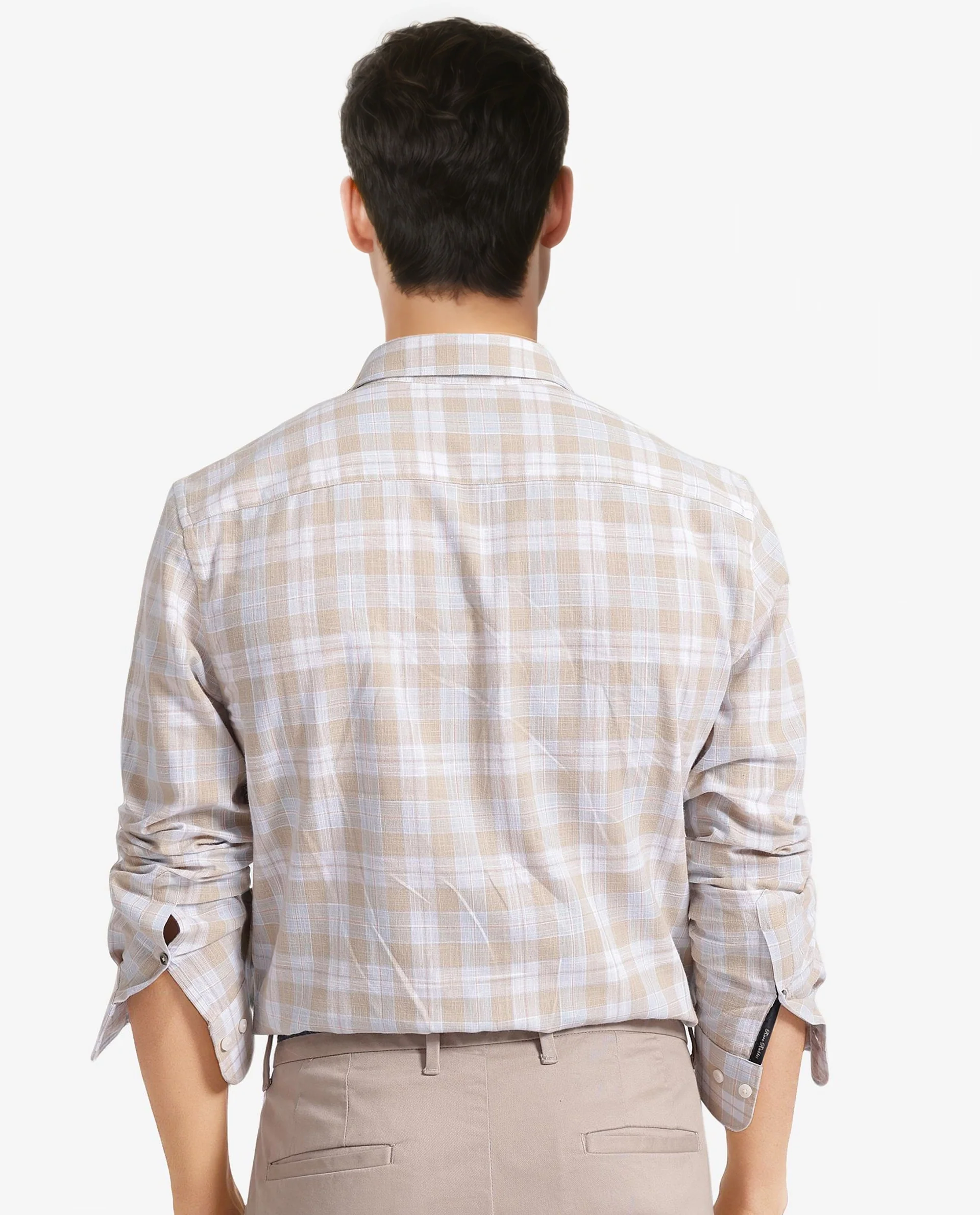 Rare Rabbit Men's Tratin Dusky Beige Cotton Checked Print Regular Fit Full Sleeve Collared Shirt - Image 4