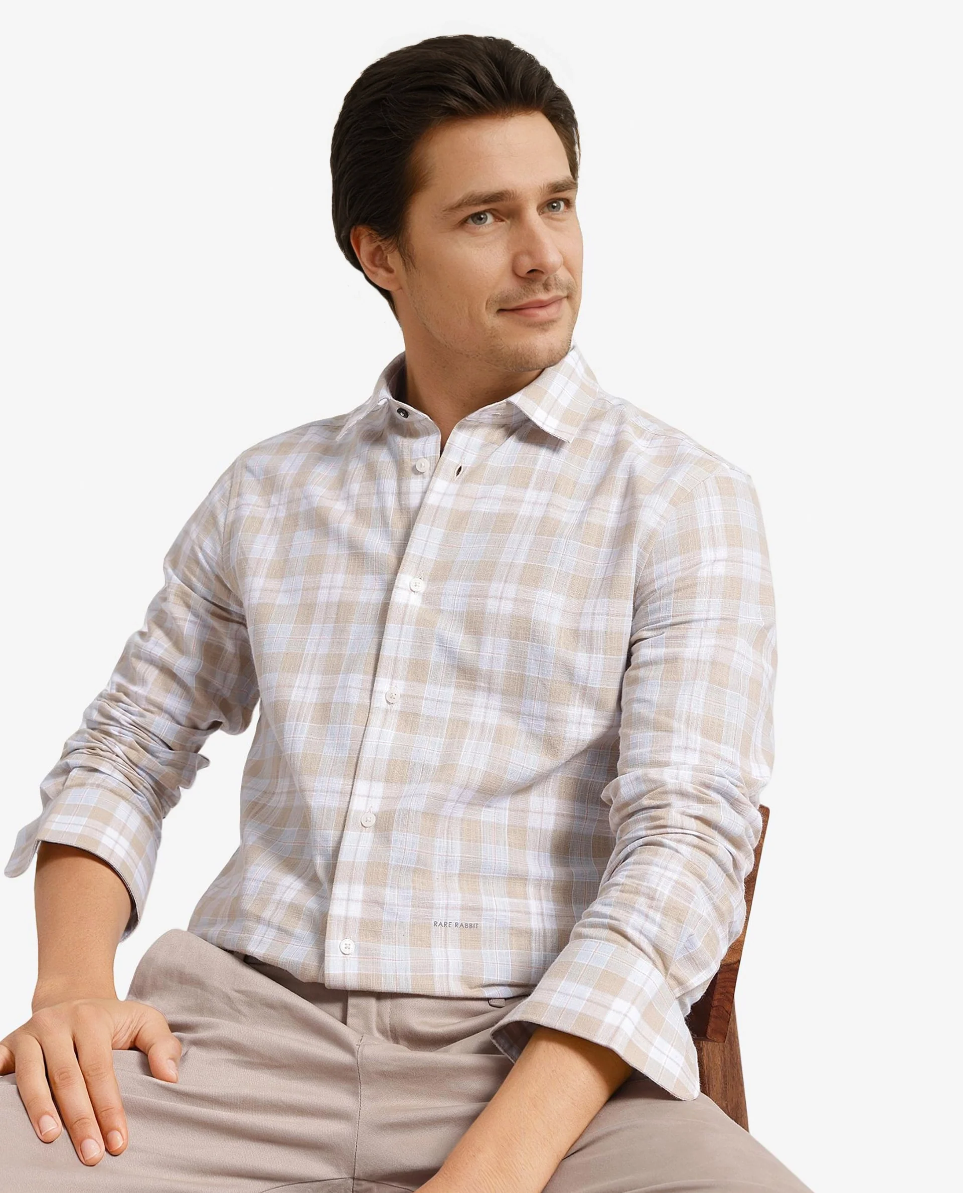 Rare Rabbit Men's Tratin Dusky Beige Cotton Checked Print Regular Fit Full Sleeve Collared Shirt - Image 8