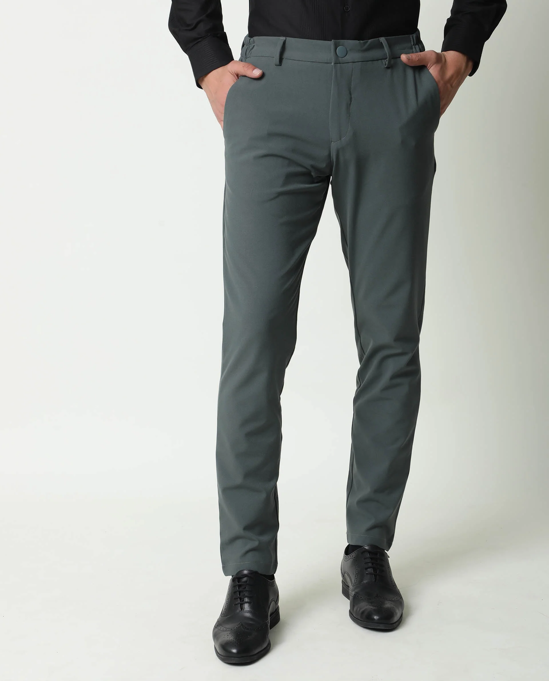 Rare Rabbit Men's Travel-1 Olive Solid Mid-Rise 4-Way Stretch Slim Fit Trouser - Image 2